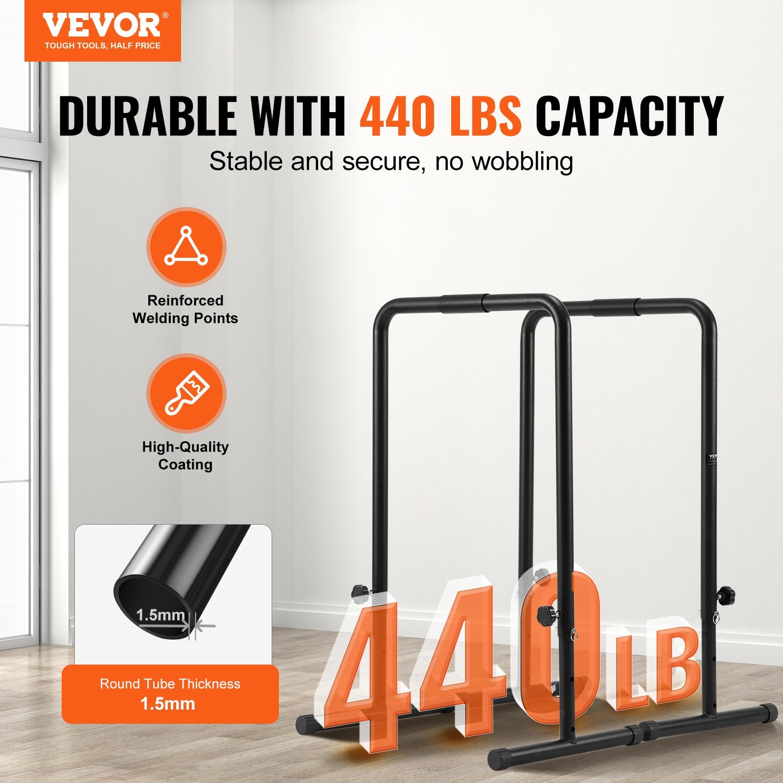 Dip Bars, 200 kg Capacity, Heave Duty Dip Stand Station with Adjustable Height, Fitness Workout Dip Bar V952-YJPXSG45YCDLNQ924V0