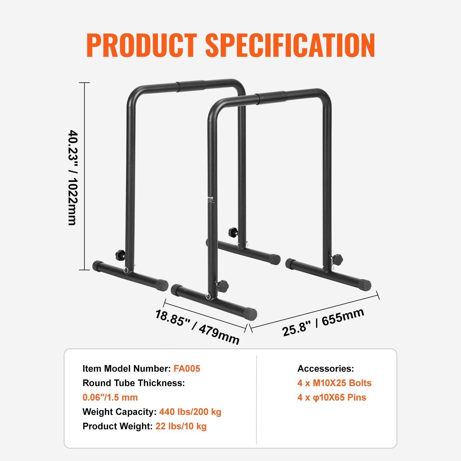 Dip Bars, 200 kg Capacity, Heave Duty Dip Stand Station with Adjustable Height, Fitness Workout Dip Bar V952-YJPXSG45YCDLNQ924V0