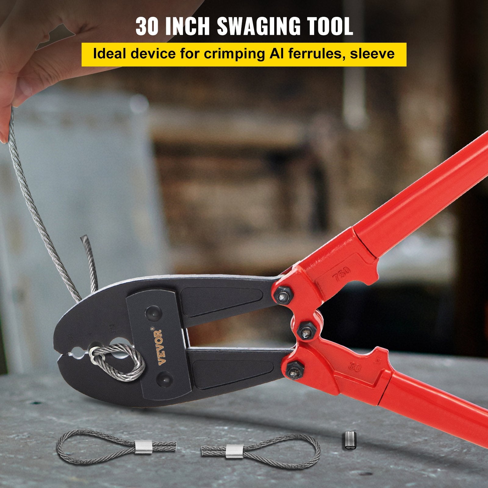 762mm/30" Hand Swager, Swaging Tool for 5/32", 1/4" and 5/16" Aluminum/Copper Sleeves V952-YJQ30YC0000000001V0