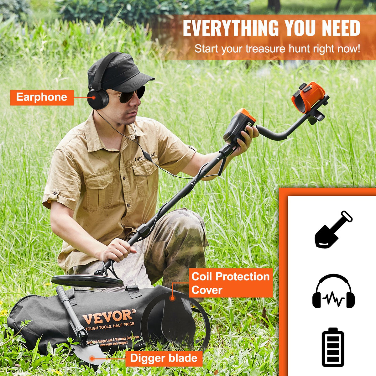 Metal Detector for Adults&Kids, 250mm, Professional Adjustable Higher Accuracy Gold Detector, IP68 Waterproof V952-YJSJSTCQ10510KDE7V0