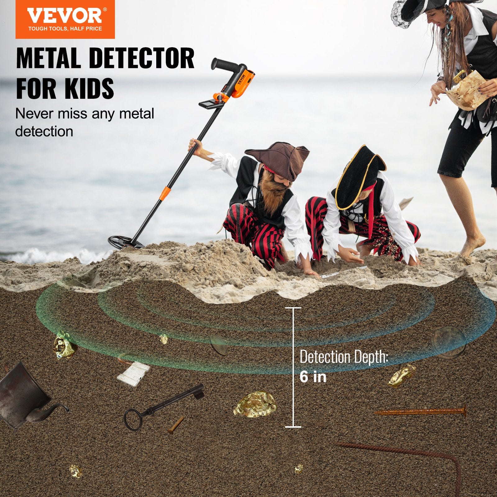 Metal Detector for Kids, 150mm, Waterproof Search Coil with LCD Display, Adjustable 660.4-914.4 mm Gold V952-YJSJSTCQYC62692CKV0