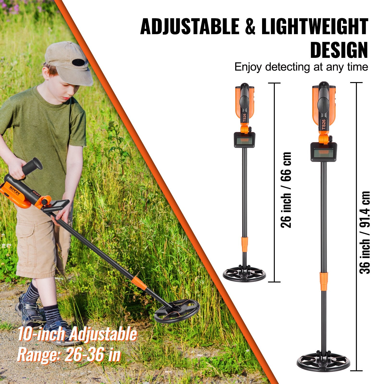 Metal Detector for Kids, 150mm, Waterproof Search Coil with LCD Display, Adjustable 660.4-914.4 mm Gold V952-YJSJSTCQYC62692CKV0