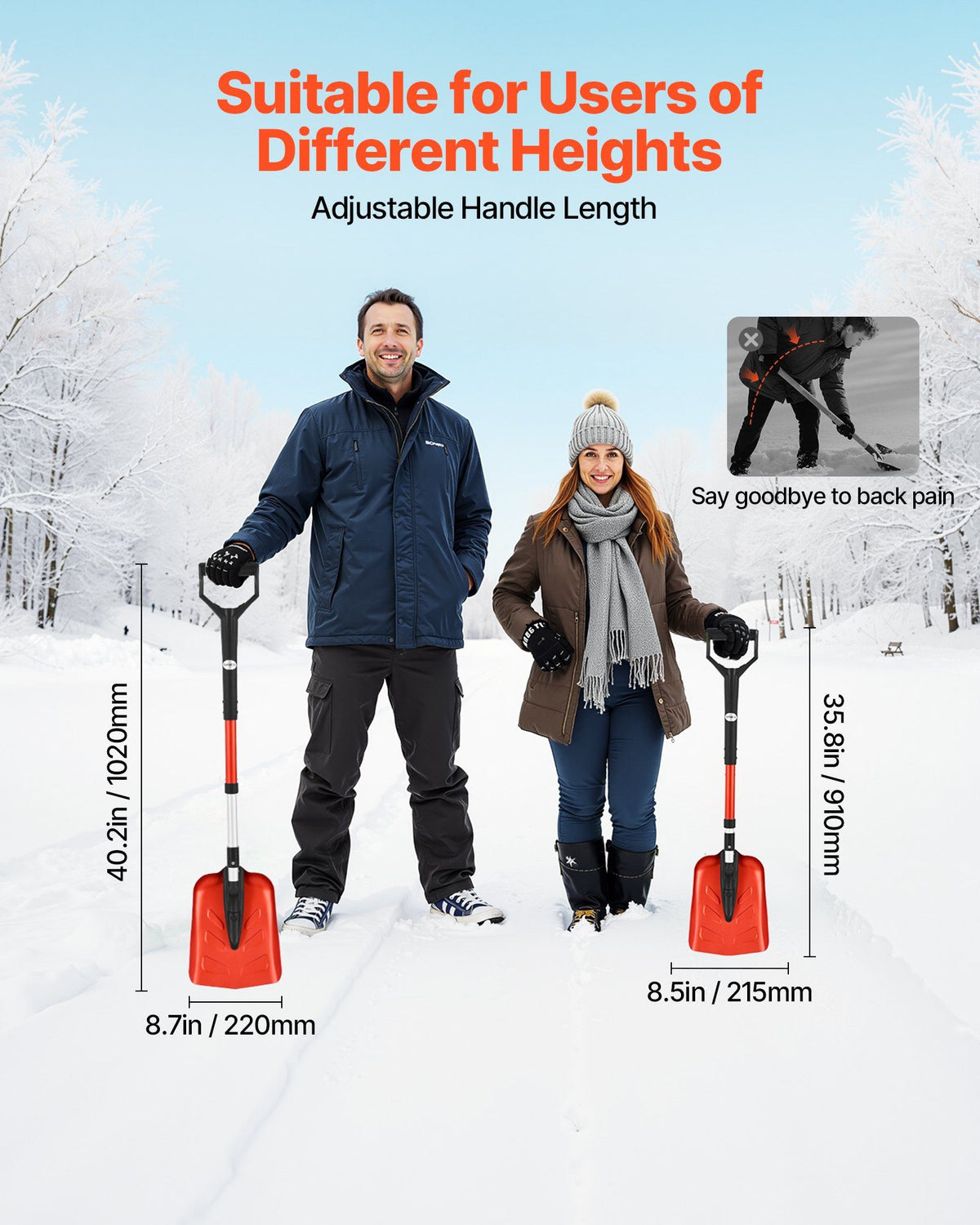 Snow Shovel for Driveway, 22cm Foldable Snow Shovel with D-shaped Handle, , 36-40 in Adjustable, Lightweight V952-YJZDXCLHJ9INN70ON001V0