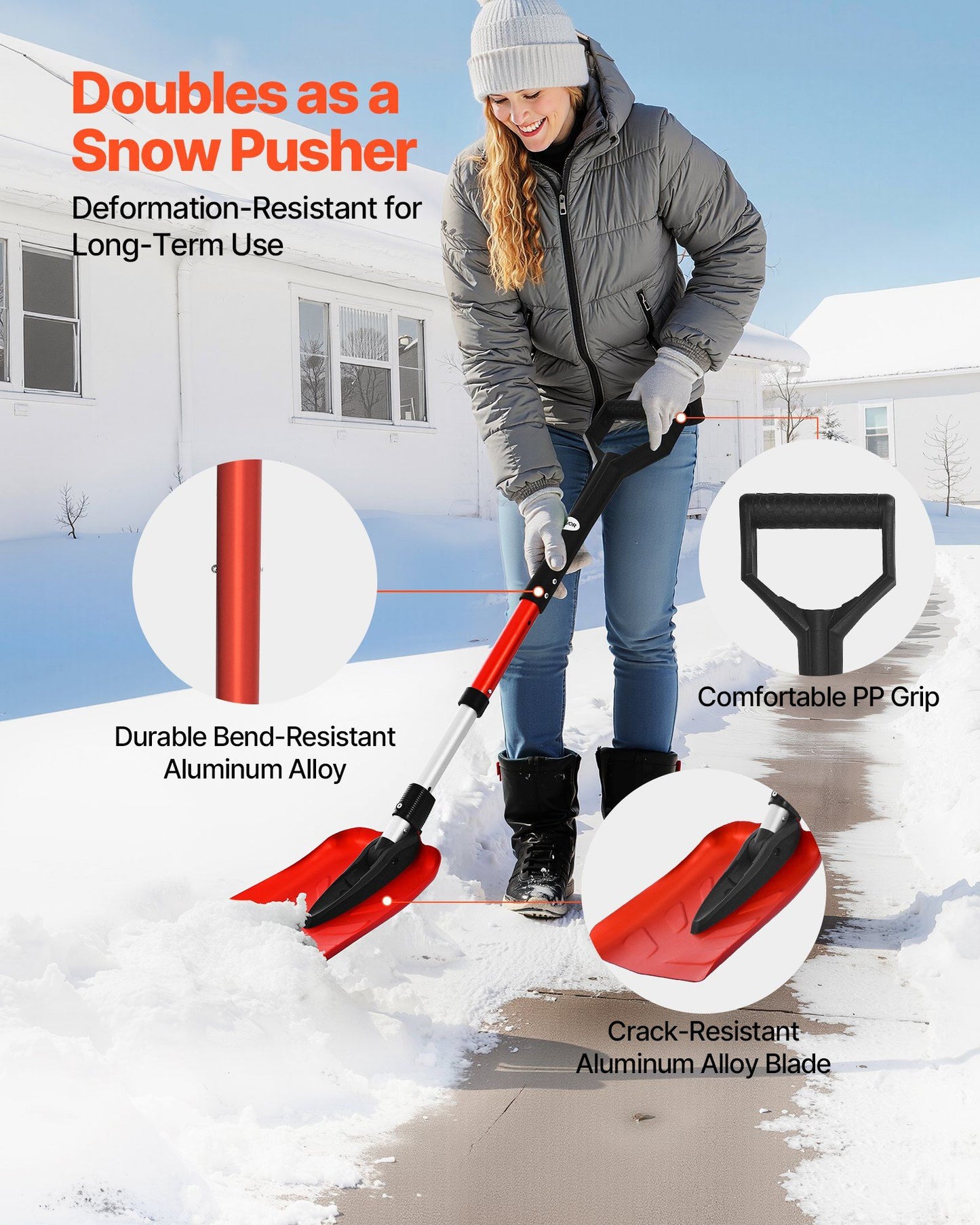Snow Shovel for Driveway, 22cm Foldable Snow Shovel with D-shaped Handle, , 36-40 in Adjustable, Lightweight V952-YJZDXCLHJ9INN70ON001V0