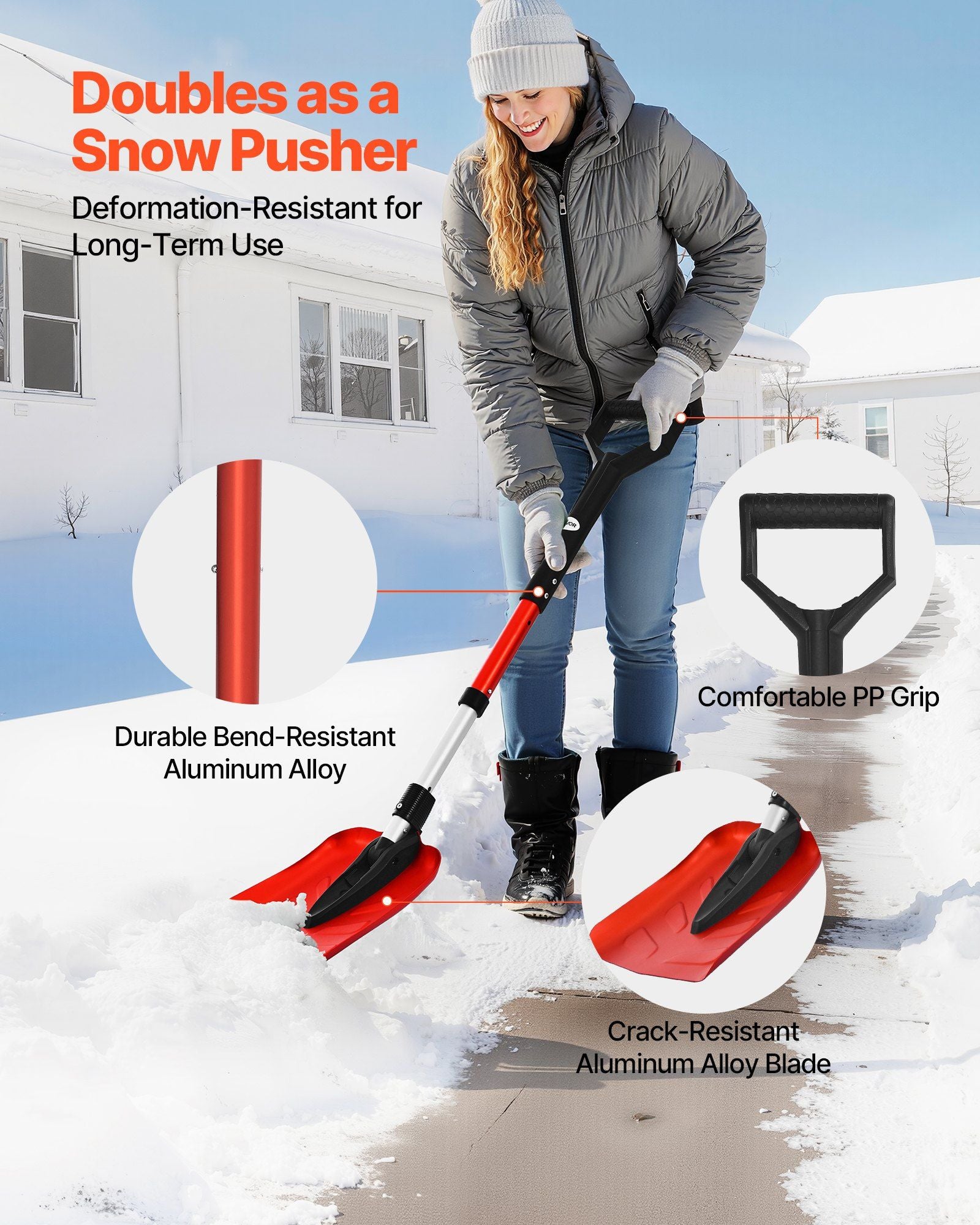 Snow Shovel for Driveway, 22cm Foldable Snow Shovel with D-shaped Handle, , 36-40 in Adjustable, Lightweight V952-YJZDXCLHJ9INN70ON001V0