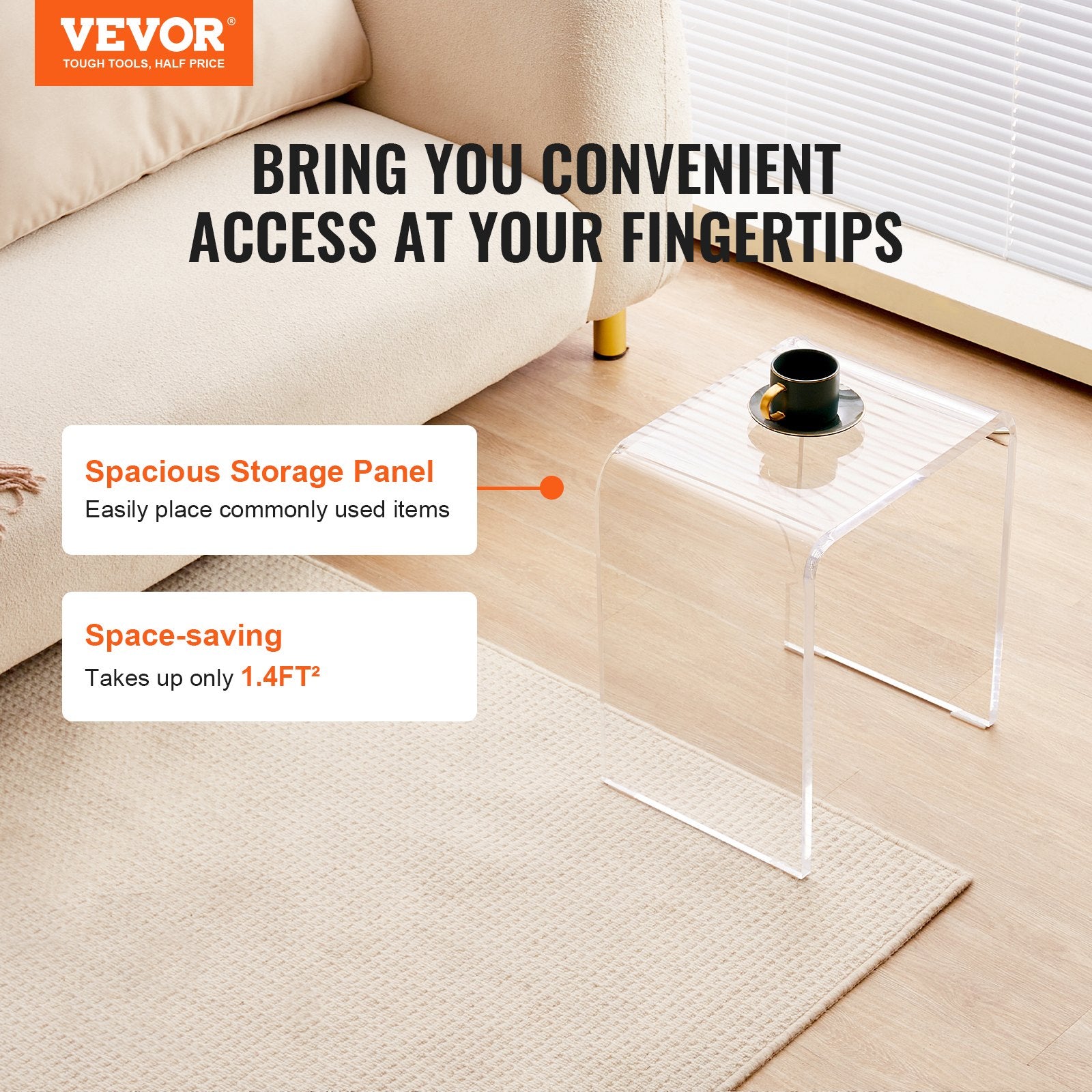 Acrylic End Table, C-Shaped Lucite Side Table, Clear Acrylic Side Table for Drink, Food, Snack used in Living V952-YKLBZXTMSDGZUGWAPV0