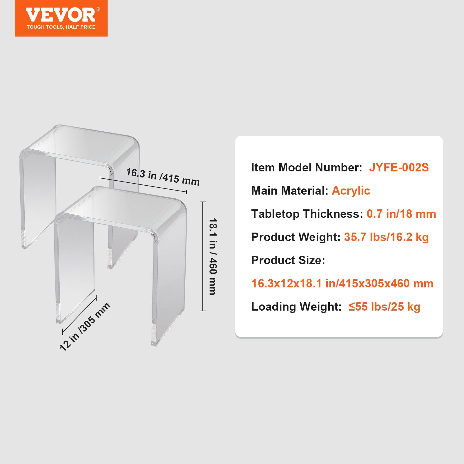 Acrylic End Table, 2 pcs C-Shaped Lucite Side Tables, Clear Acrylic Side Table for Drink, Food, Snack used in V952-YKLBZXTMSLGZUJFPMV0