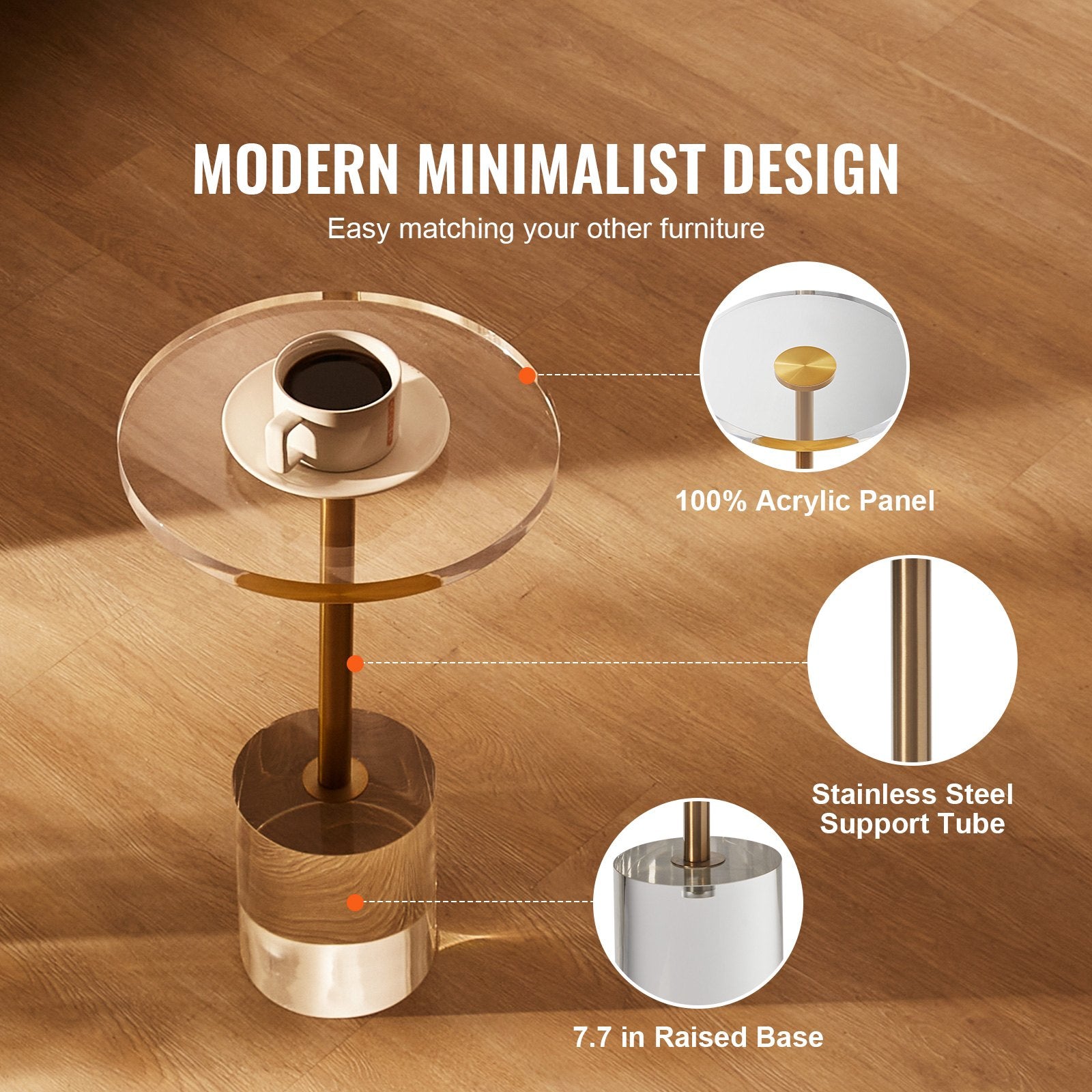 Clear Acrylic End Table, Acrylic Side Table with a Solid Base, 11.9 x 11.9 inch Round Tabletop, 21.4 inch V952-YKLBZYXTMSDGZLXAPV0