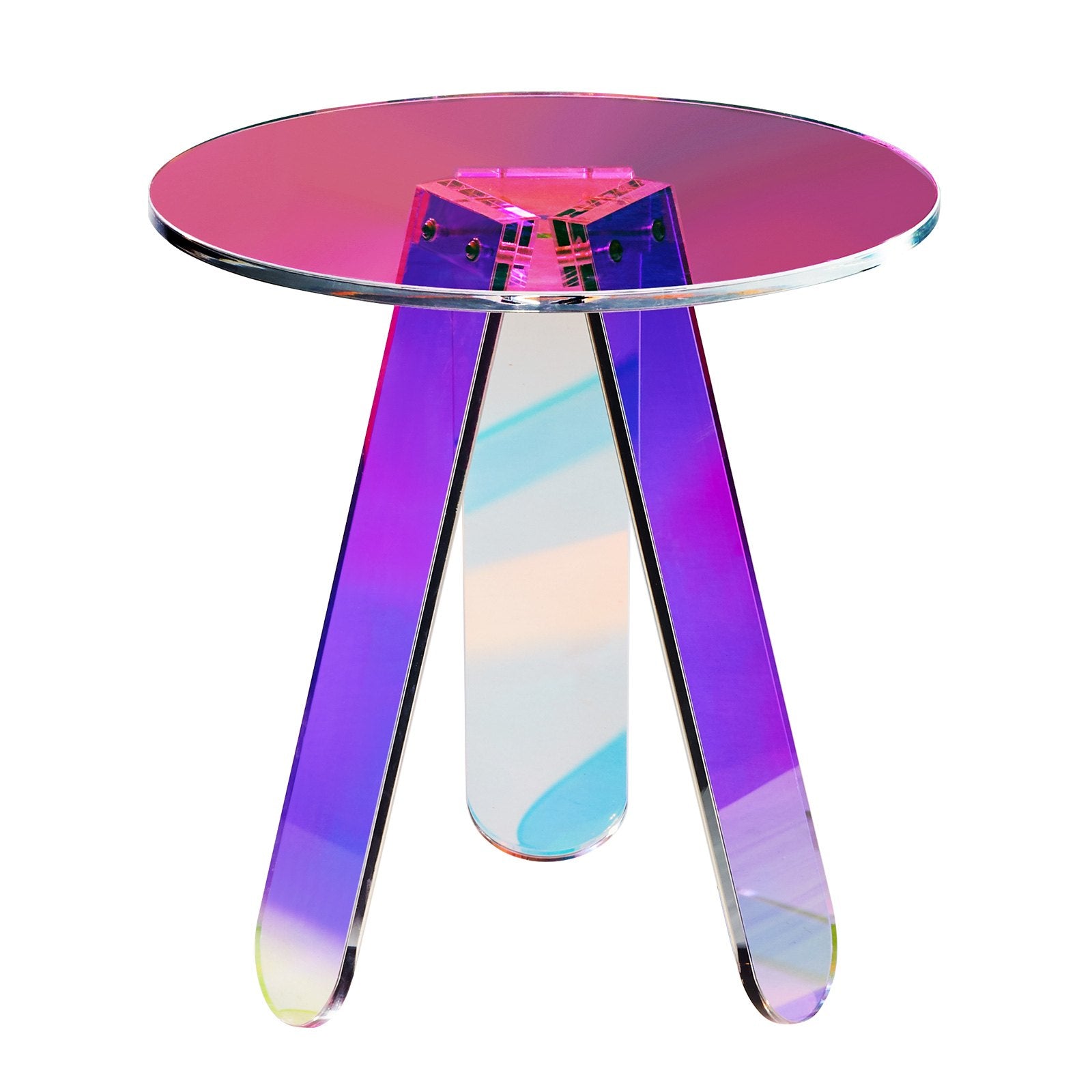 Round Iridescent Side Table, Acrylic End Table, Clear Rainbow Acrylic Coffee Table for Drink, Food, Snack V952-YKLBZYXXCSDGZR4CHV0