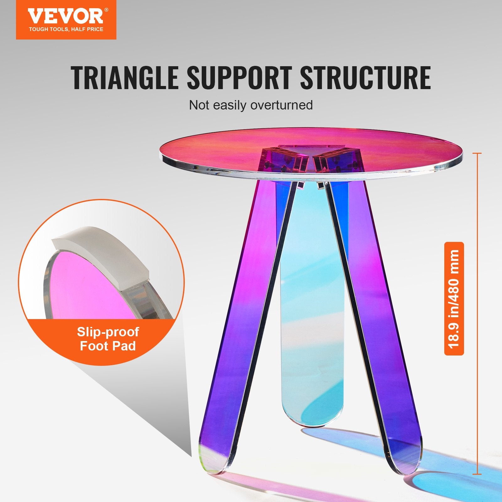 Round Iridescent Side Table, Acrylic End Table, Clear Rainbow Acrylic Coffee Table for Drink, Food, Snack V952-YKLBZYXXCSDGZR4CHV0