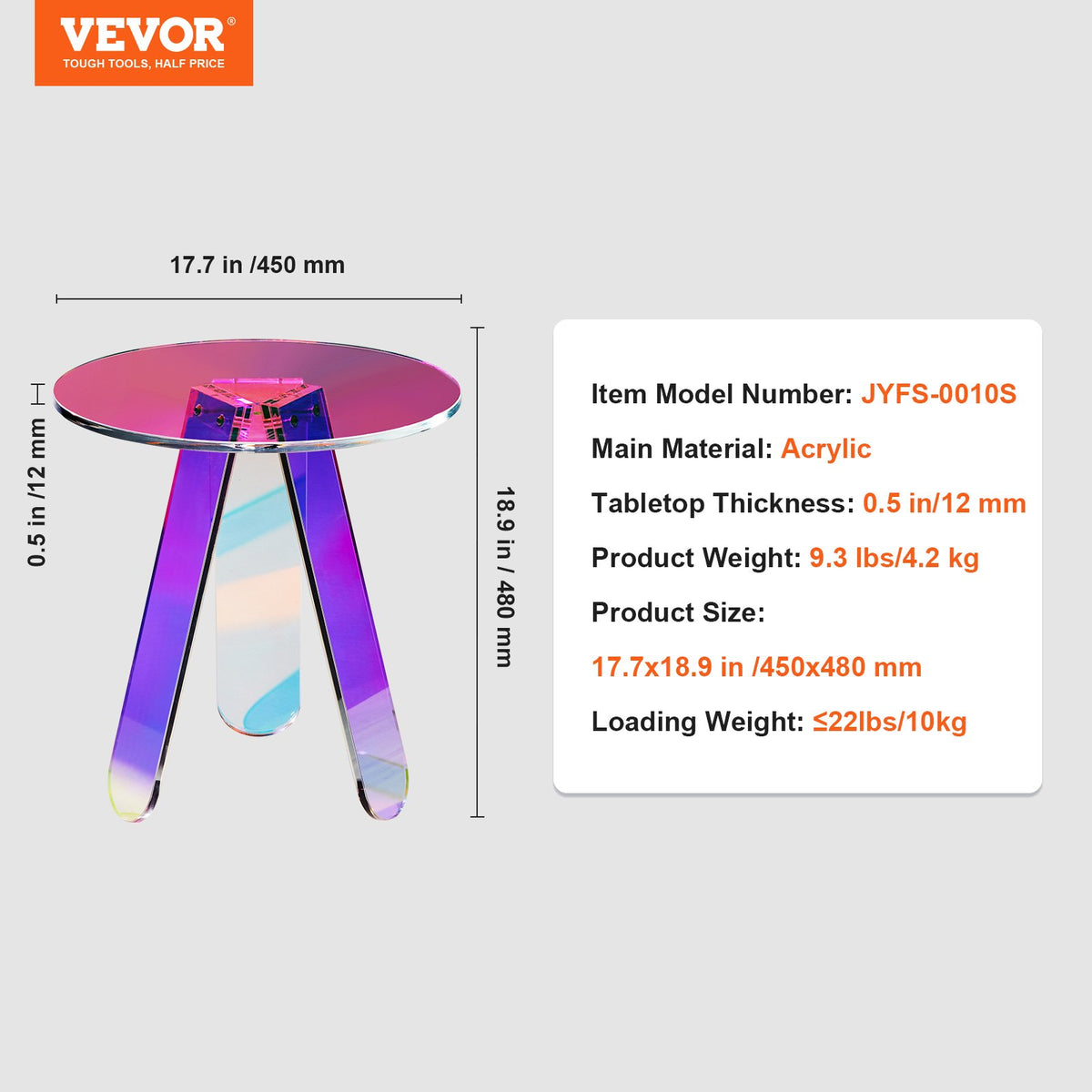 Round Iridescent Side Table, Acrylic End Table, Clear Rainbow Acrylic Coffee Table for Drink, Food, Snack V952-YKLBZYXXCSDGZR4CHV0
