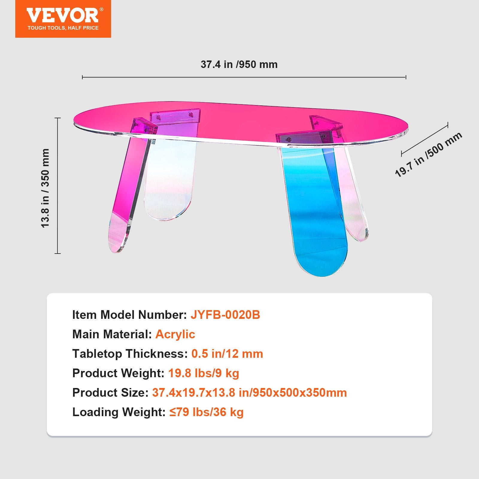 Acrylic Coffee Table, Iridescent Acrylic End Table, 13.8 inch high Colorful Acrylic Side Table, for Coffee, V952-YKLKFZTYXXCSDUW2OV0