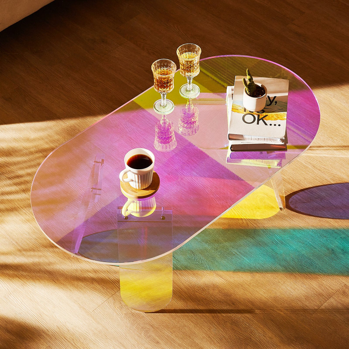 Acrylic Coffee Table, Iridescent Acrylic End Table, 13.8 inch high Colorful Acrylic Side Table, for Coffee, V952-YKLKFZTYXXCSDUW2OV0