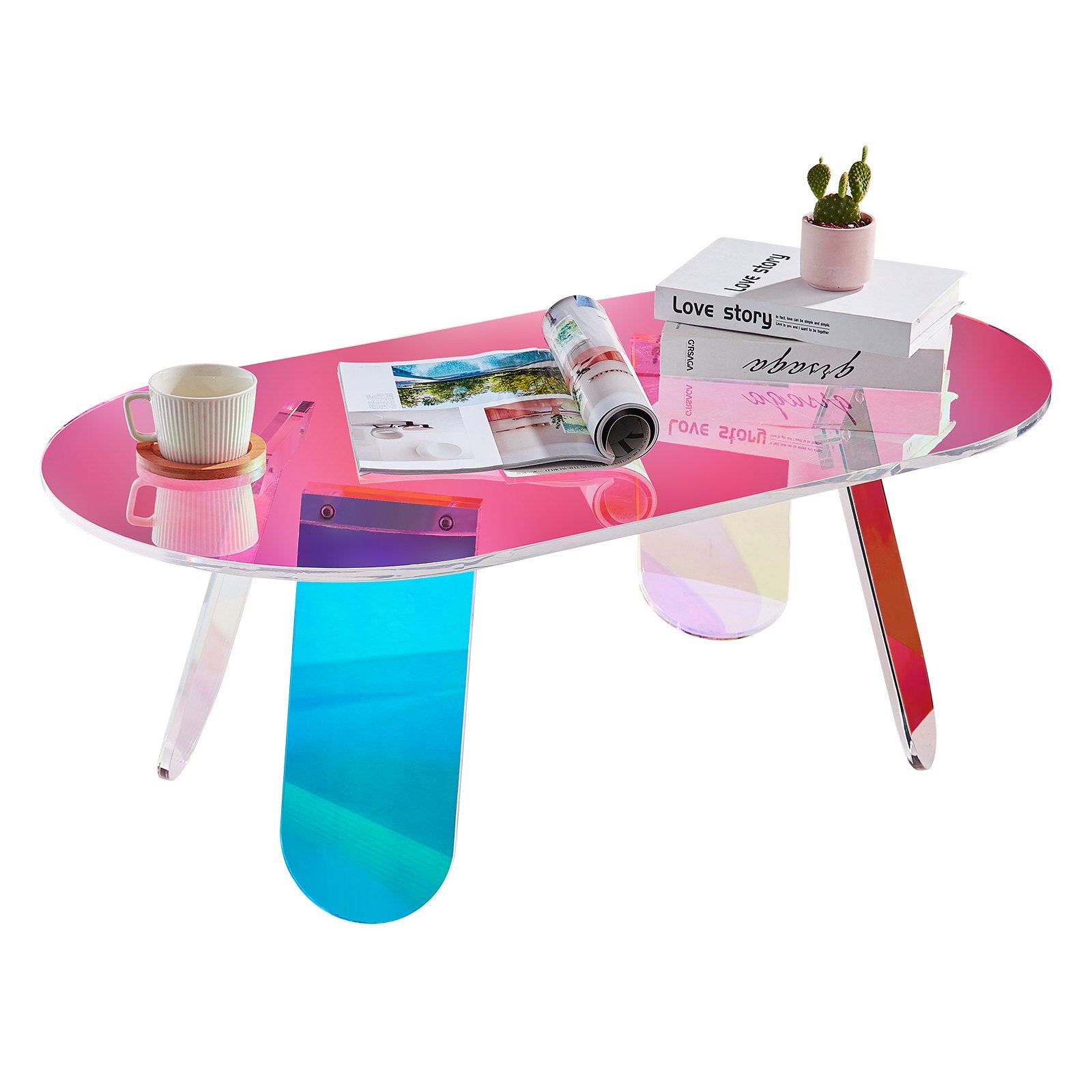 Acrylic Coffee Table, Iridescent Acrylic End Table, 13.8 inch high Colorful Acrylic Side Table, for Coffee, V952-YKLKFZTYXXCSDUW2OV0