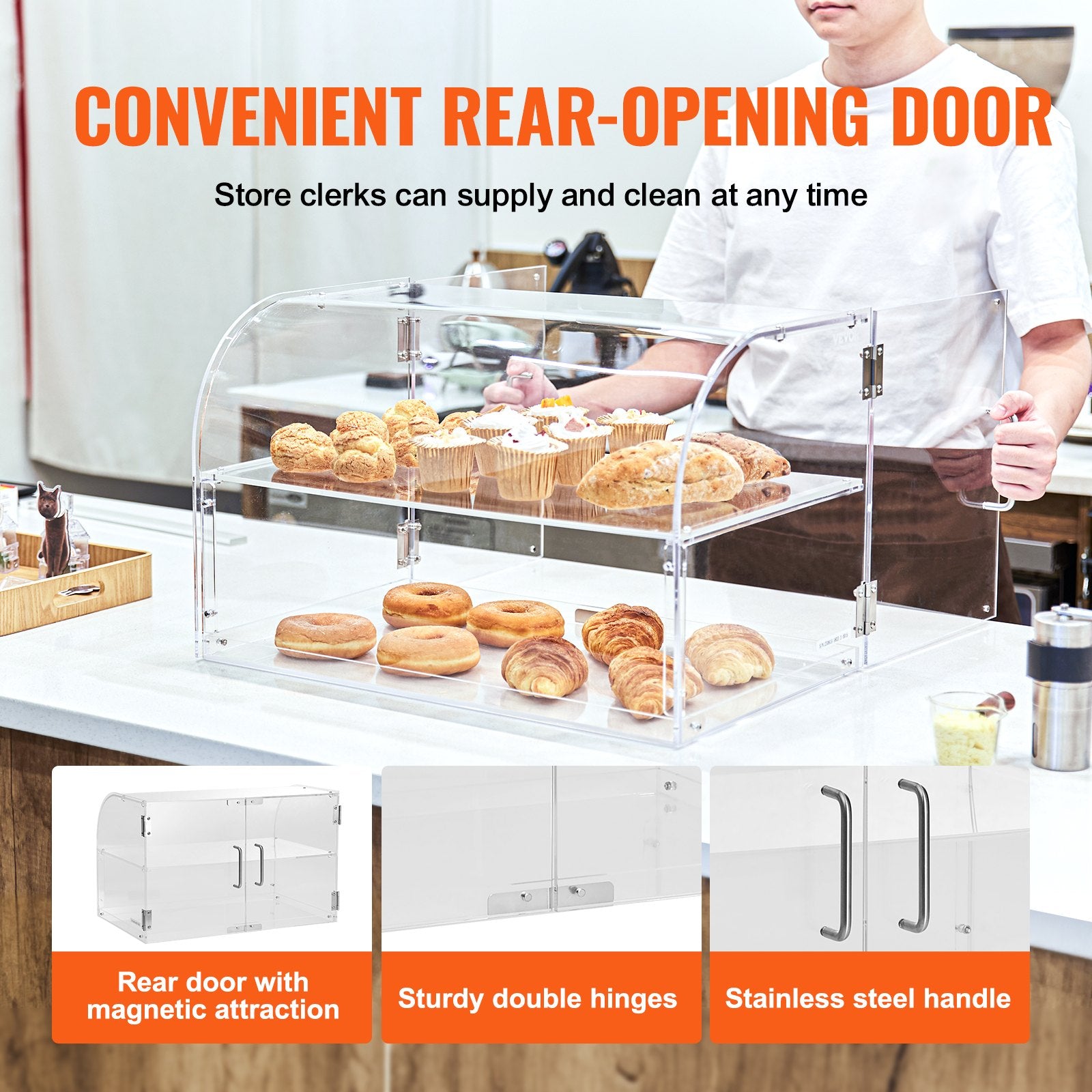 Pastry Display Case, 2-Tier Commercial Countertop Bakery Display Case, Acrylic Display Box with Rear Door V952-YKLMBZSJYKL2HBKHNV0