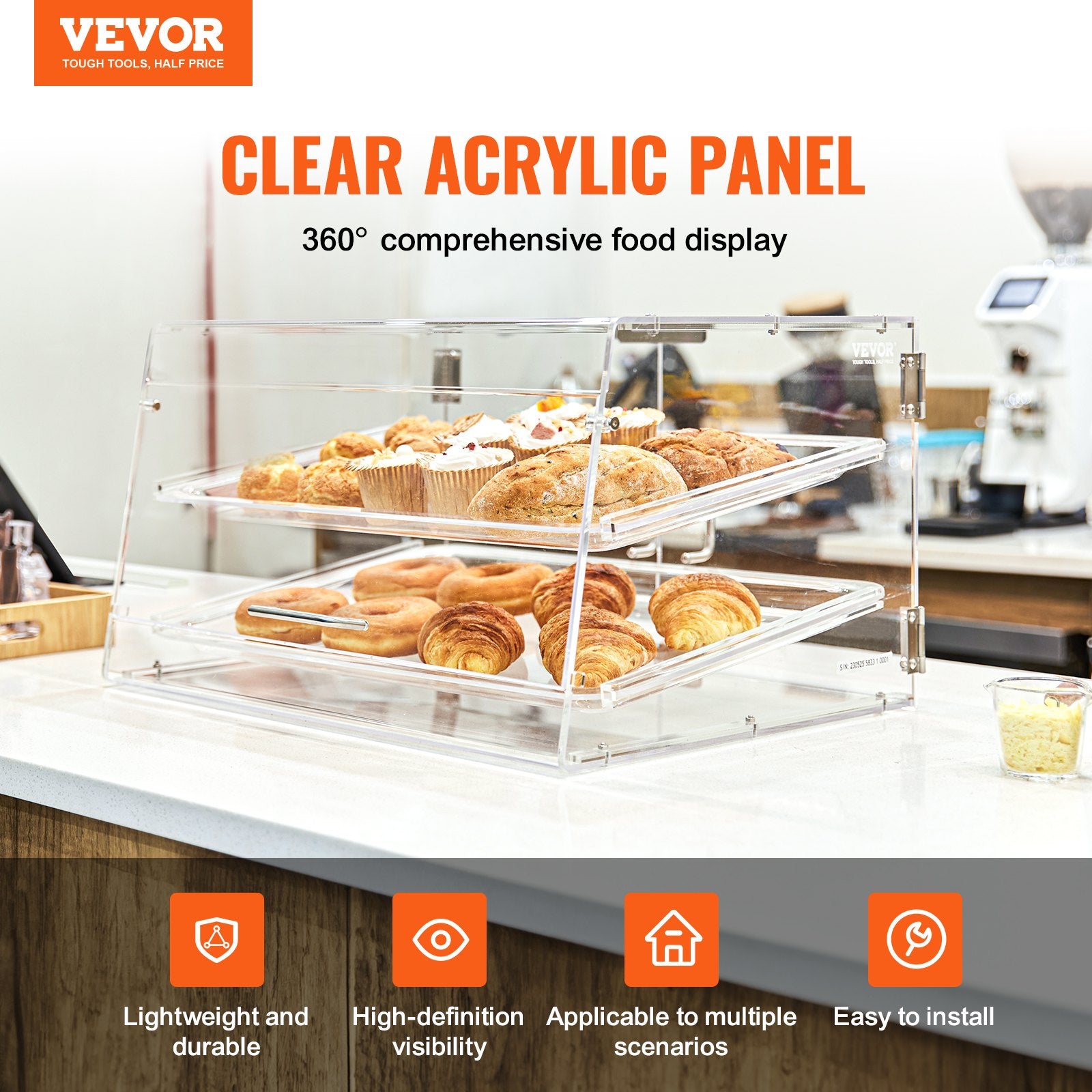 Pastry Display Case, 2-Tier Commercial Countertop Bakery Display Case, Acrylic Display Box with Rear Door V952-YKLMBZSJYKL2YEFSCV0