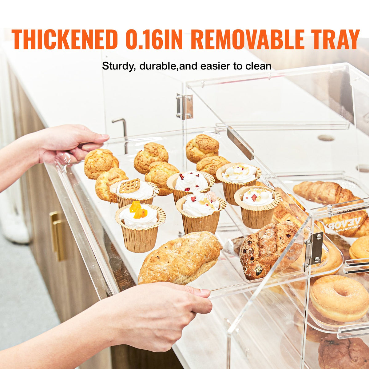 Pastry Display Case, 2-Tier Commercial Countertop Bakery Display Case, Acrylic Display Box with Rear Door V952-YKLMBZSJYKL2YEFSCV0
