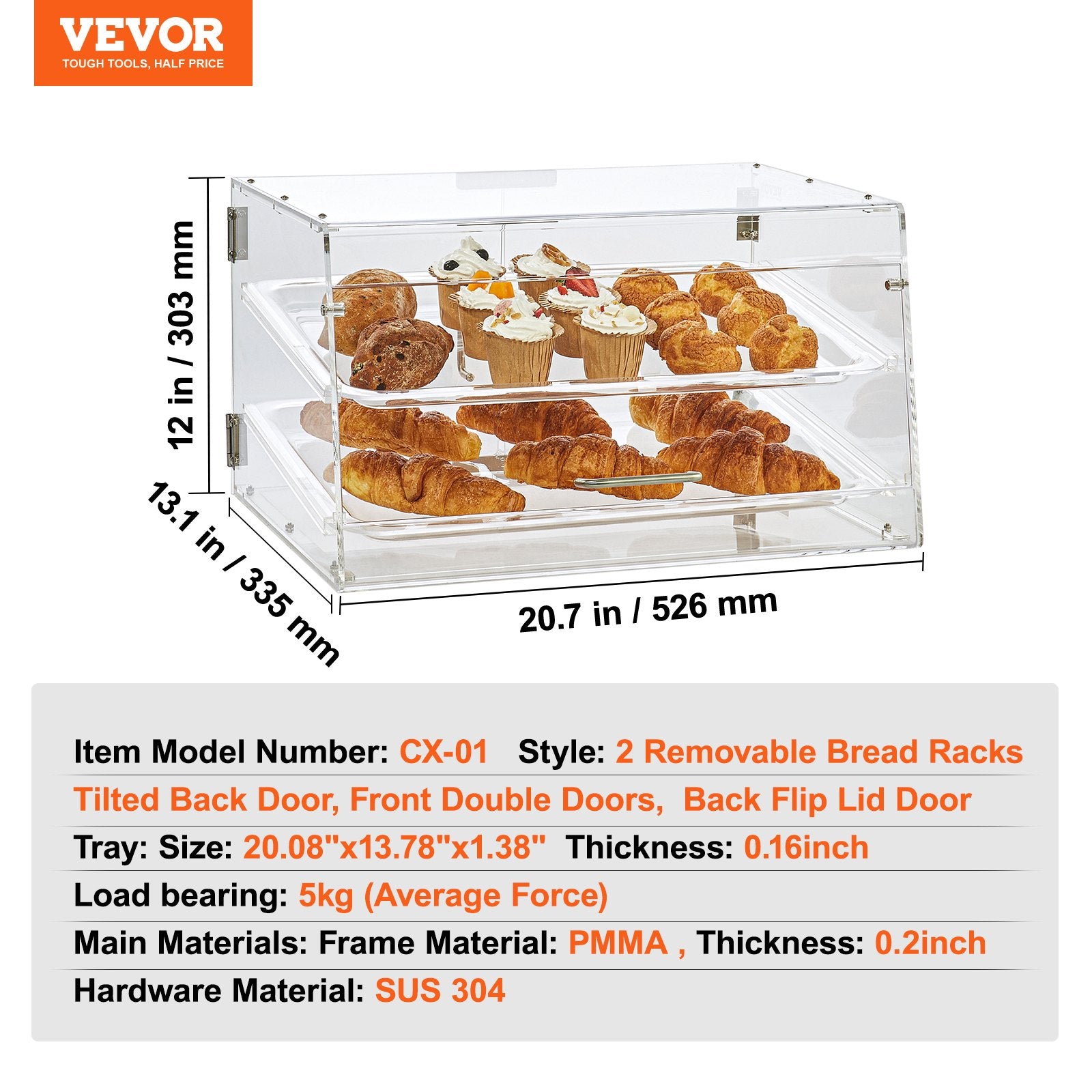 Pastry Display Case, 2-Tier Commercial Countertop Bakery Display Case, Acrylic Display Box with Rear Door V952-YKLMBZSJYKL2YEFSCV0