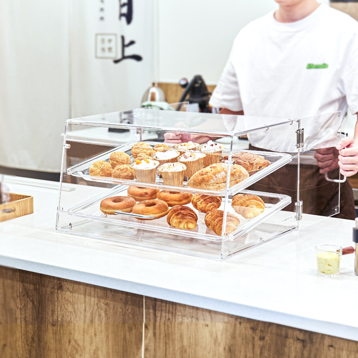 Pastry Display Case, 2-Tier Commercial Countertop Bakery Display Case, Acrylic Display Box with Rear Door V952-YKLMBZSJYKL2YEFSCV0