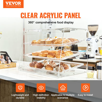 Pastry Display Case, 3-Tier Commercial Countertop Bakery Display Case, Acrylic Display Box with Rear Door V952-YKLMBZSJYKL3LWCW3V0