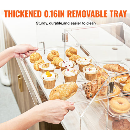 Pastry Display Case, 3-Tier Commercial Countertop Bakery Display Case, Acrylic Display Box with Rear Door V952-YKLMBZSJYKL3LWCW3V0
