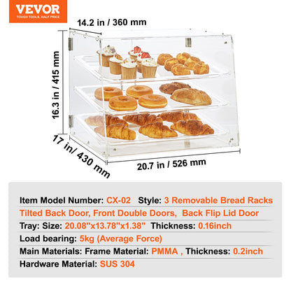 Pastry Display Case, 3-Tier Commercial Countertop Bakery Display Case, Acrylic Display Box with Rear Door V952-YKLMBZSJYKL3LWCW3V0