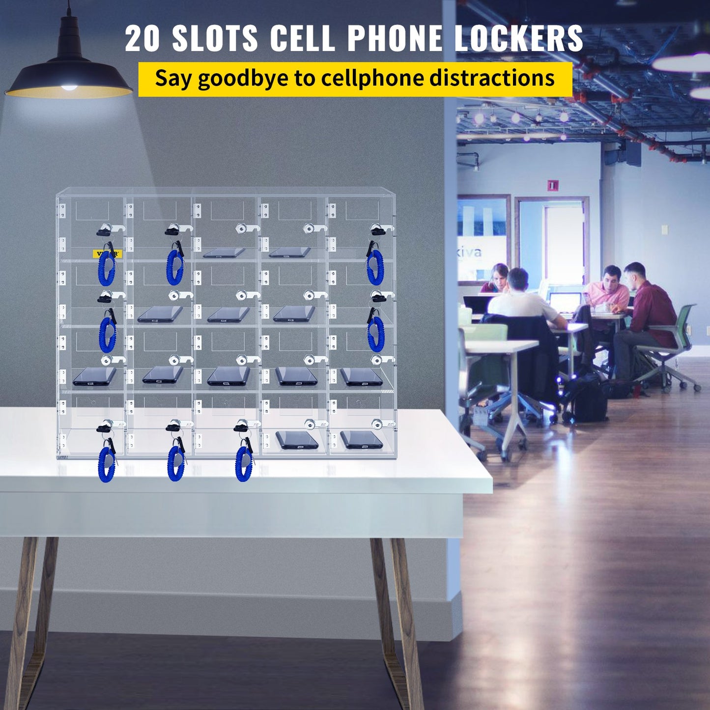 Acrylic Cell Phone Locker Box Storage Cabinet Pocket w/Keys 20 Slots Clear V952-YKLSJCWJSJB20Y5QIV0