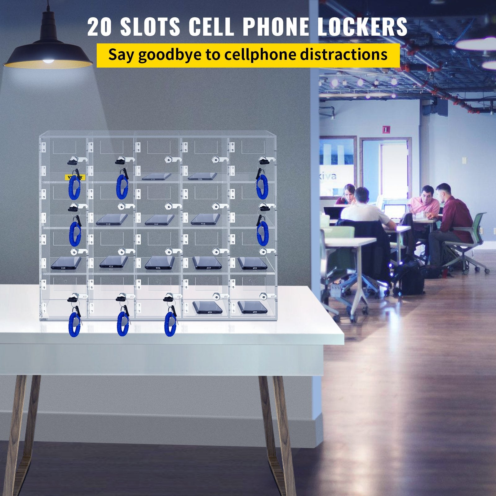 Acrylic Cell Phone Locker Box Storage Cabinet Pocket w/Keys 20 Slots Clear V952-YKLSJCWJSJB20Y5QIV0
