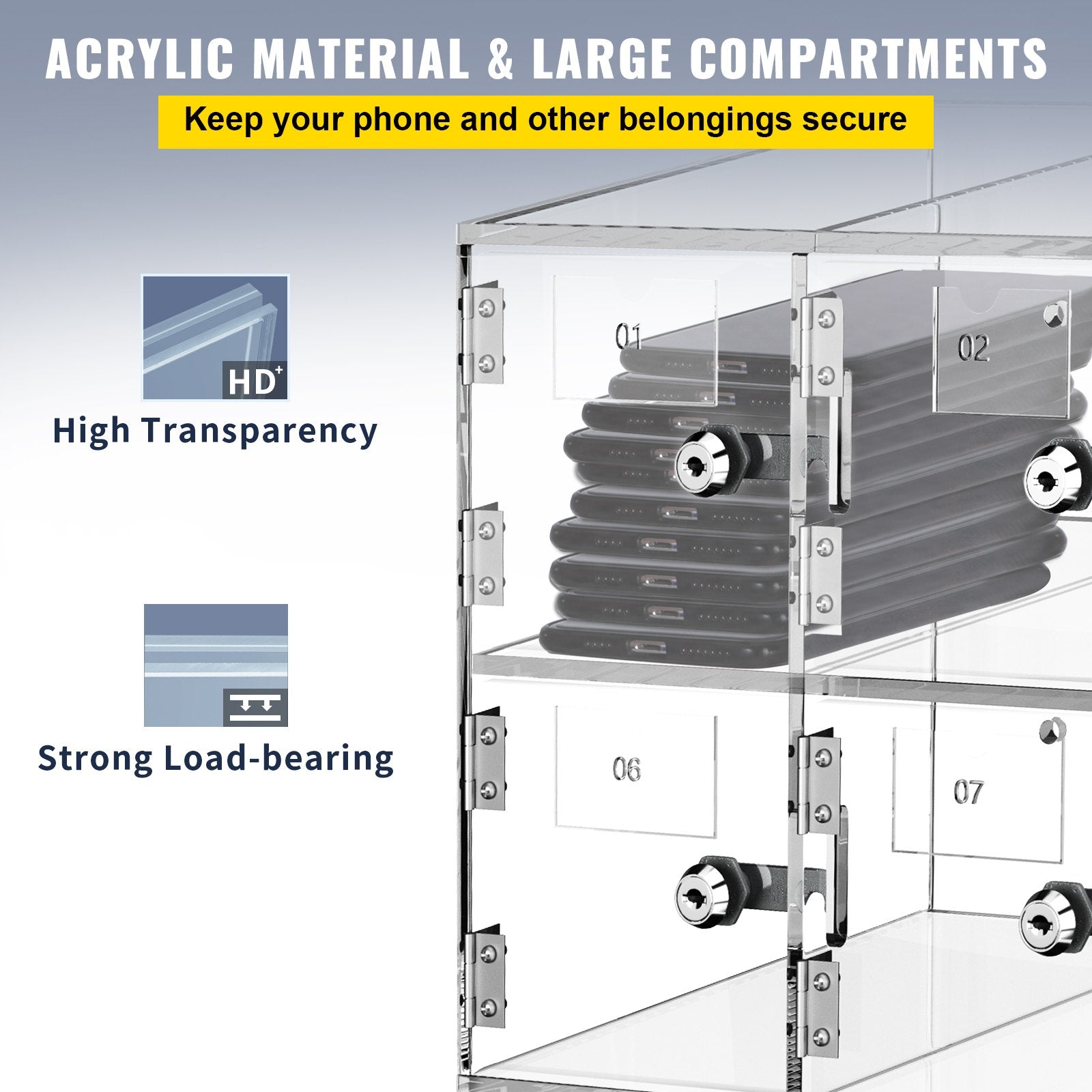 Acrylic Cell Phone Locker Box Storage Cabinet Pocket w/Keys 20 Slots Clear V952-YKLSJCWJSJB20Y5QIV0