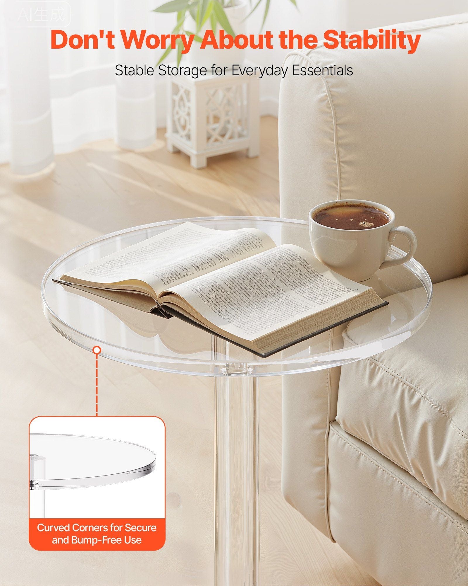 Acrylic Drink Table, Clear End Table Round Top with Solid Post, Modern Acrylic Cake Table Stand, Transparent V952-YKLZBZCZKYXYG8GBG001V0