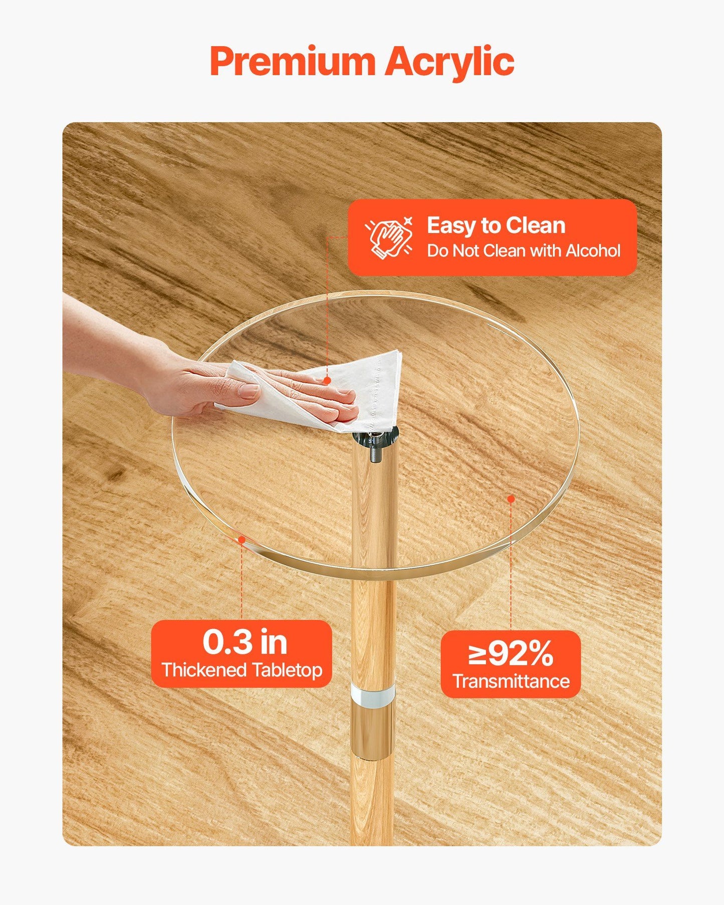 Acrylic Drink Table, Clear End Table Round Top with Solid Post, Modern Acrylic Cake Table Stand, Transparent V952-YKLZBZCZKYXYG8GBG001V0
