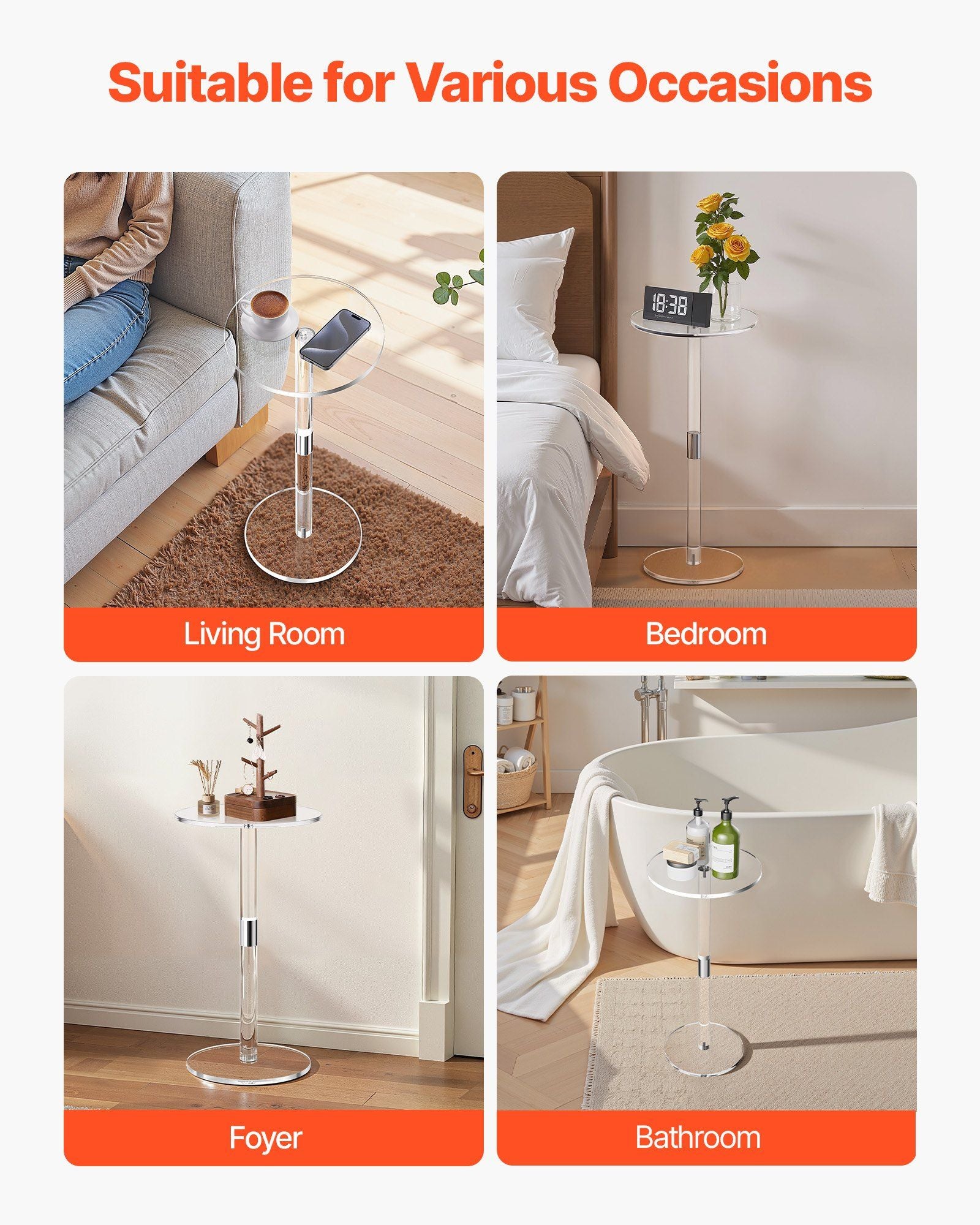 Acrylic Drink Table, Clear End Table Round Top with Solid Post, Modern Acrylic Cake Table Stand, Transparent V952-YKLZBZCZKYXYG8GBG001V0