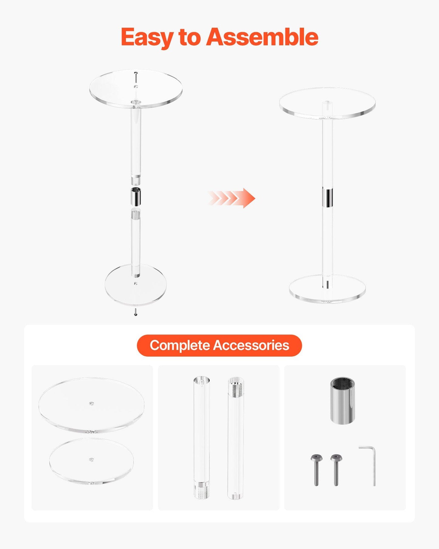 Acrylic Drink Table, Clear End Table Round Top with Solid Post, Modern Acrylic Cake Table Stand, Transparent V952-YKLZBZCZKYXYG8GBG001V0