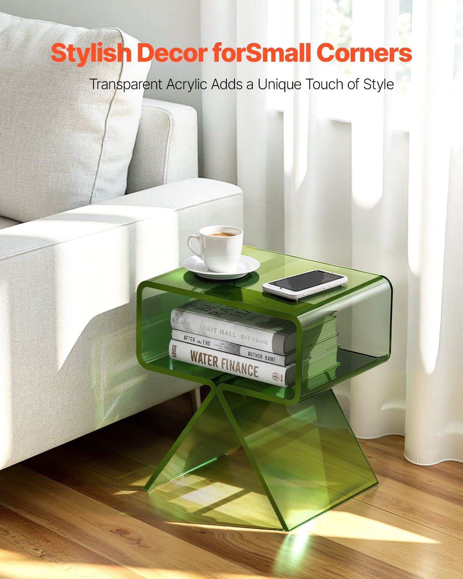Acrylic Nightstand Side Table, Modern Clear Bedside Table with Storage Shelf, Transparent Small End Desk for V952-YKLZBZYTSJXESLMY4001V0