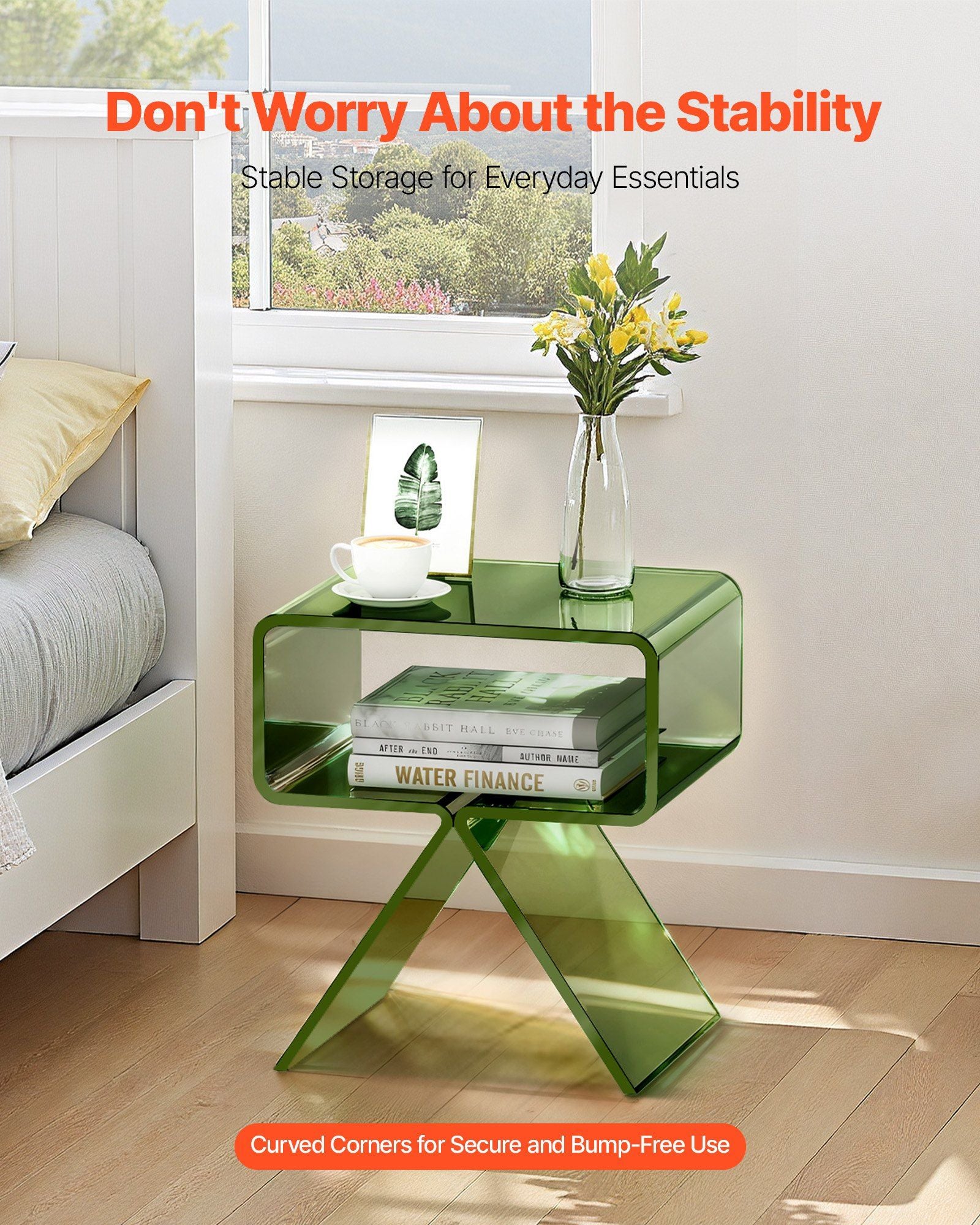 Acrylic Nightstand Side Table, Modern Clear Bedside Table with Storage Shelf, Transparent Small End Desk for V952-YKLZBZYTSJXESLMY4001V0