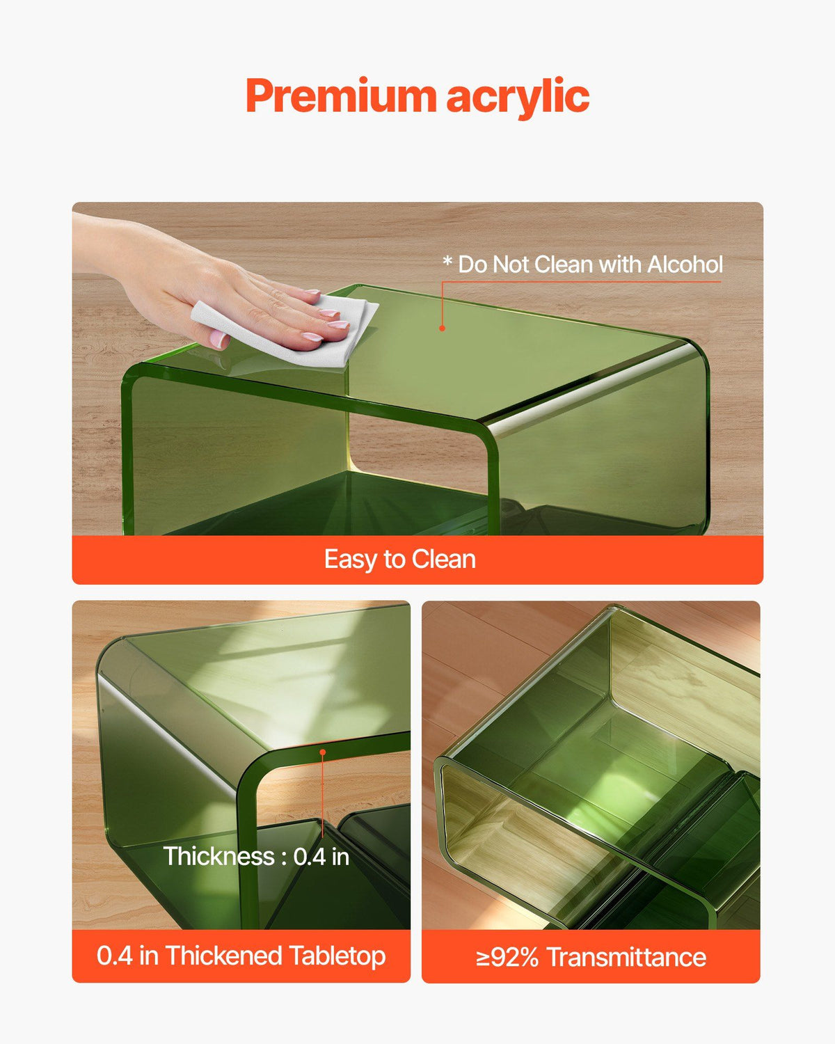 Acrylic Nightstand Side Table, Modern Clear Bedside Table with Storage Shelf, Transparent Small End Desk for V952-YKLZBZYTSJXESLMY4001V0