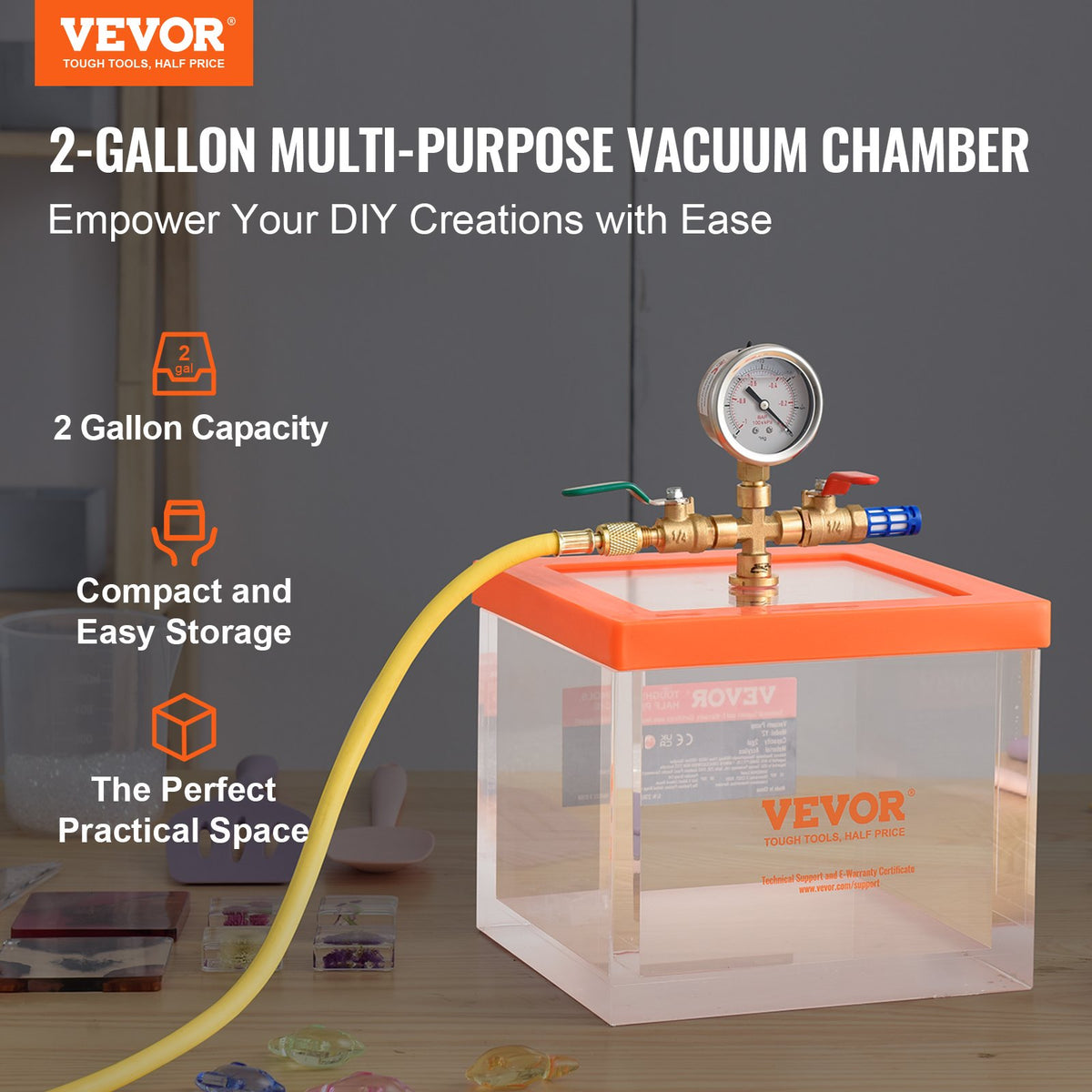 2 Gallon Vacuum Chamber, Upgraded Multipurpose Acrylic Vacuum Degassing Chamber, Transparent Vacuum Chamber, V952-YKLZKQYKL2GAAHHNZV0