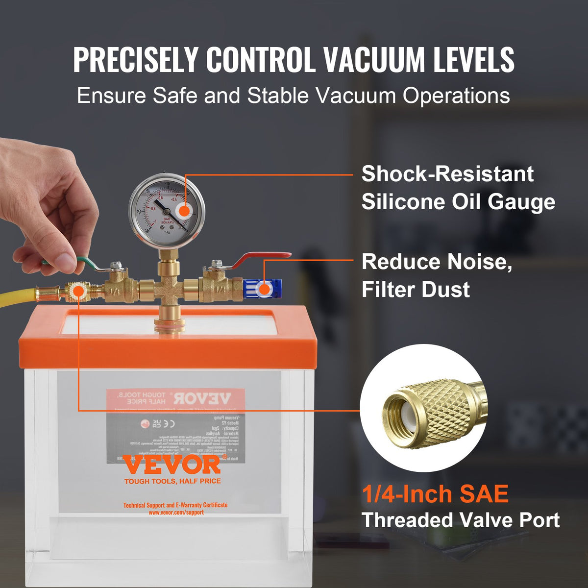 2 Gallon Vacuum Chamber, Upgraded Multipurpose Acrylic Vacuum Degassing Chamber, Transparent Vacuum Chamber, V952-YKLZKQYKL2GAAHHNZV0