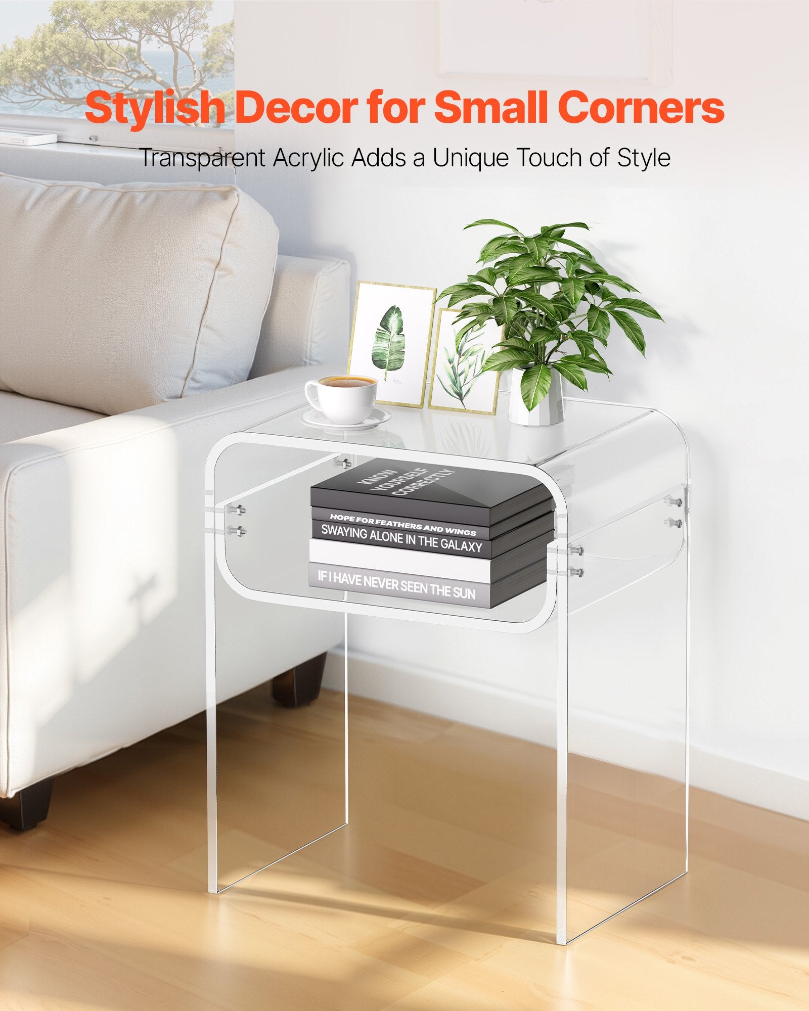 Acrylic Side Table, 2 Tiers Clear Bedside Table with Storage Shelf, Modern Rectangle Acrylic End Desk, V952-YKLZYCXXBZCZVRCD6001V0