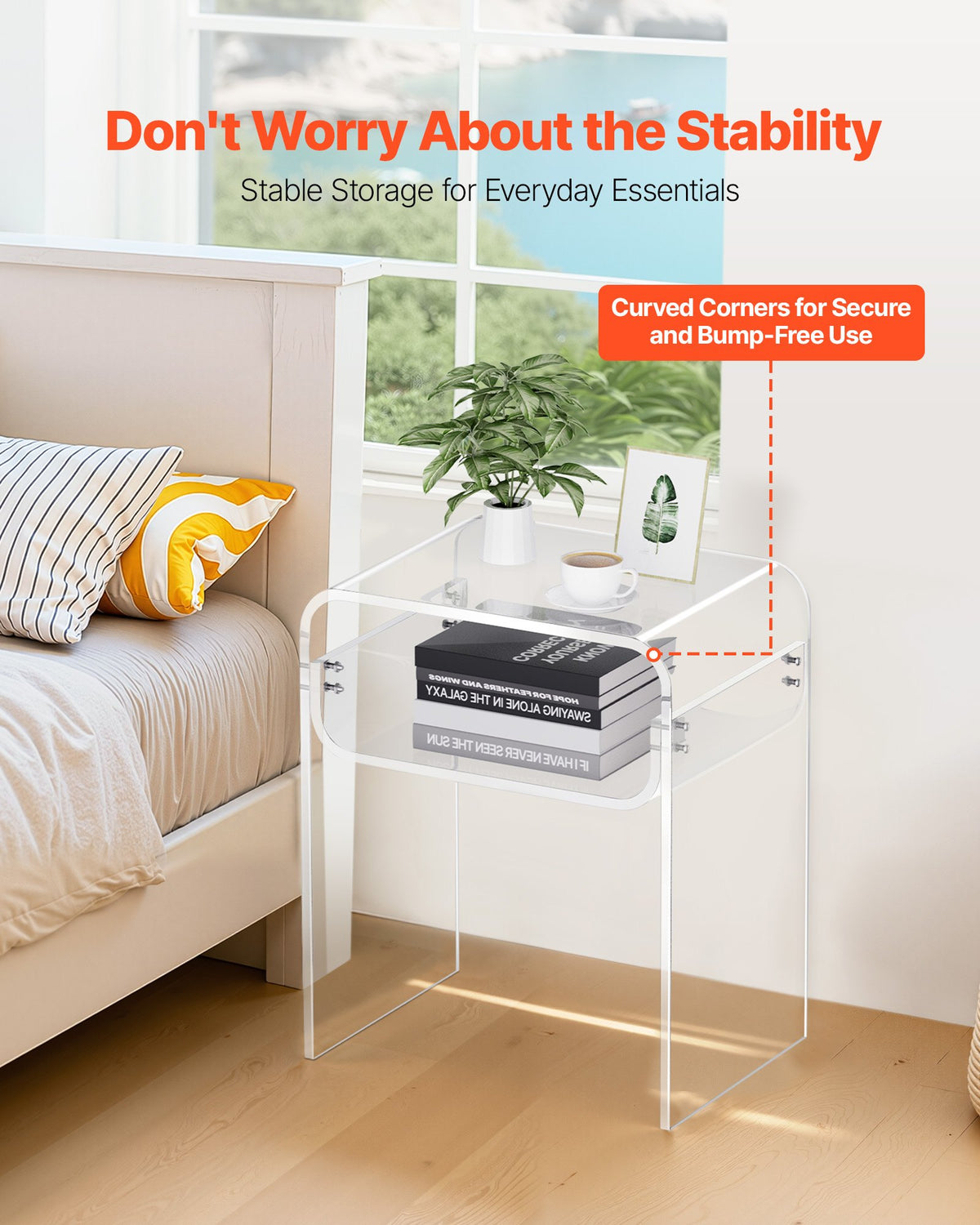 Acrylic Side Table, 2 Tiers Clear Bedside Table with Storage Shelf, Modern Rectangle Acrylic End Desk, V952-YKLZYCXXBZCZVRCD6001V0