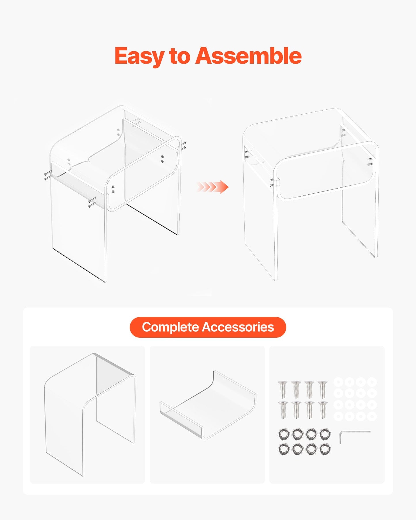 Acrylic Side Table, 2 Tiers Clear Bedside Table with Storage Shelf, Modern Rectangle Acrylic End Desk, V952-YKLZYCXXBZCZVRCD6001V0
