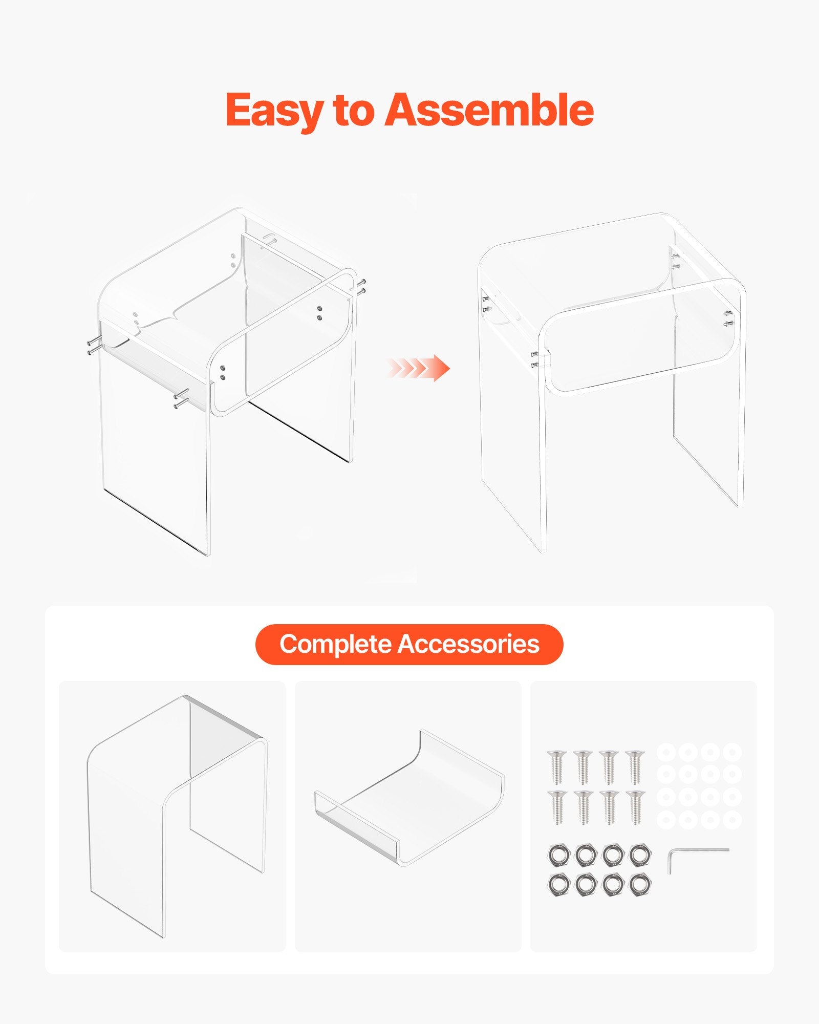 Acrylic Side Table, 2 Tiers Clear Bedside Table with Storage Shelf, Modern Rectangle Acrylic End Desk, V952-YKLZYCXXBZCZVRCD6001V0