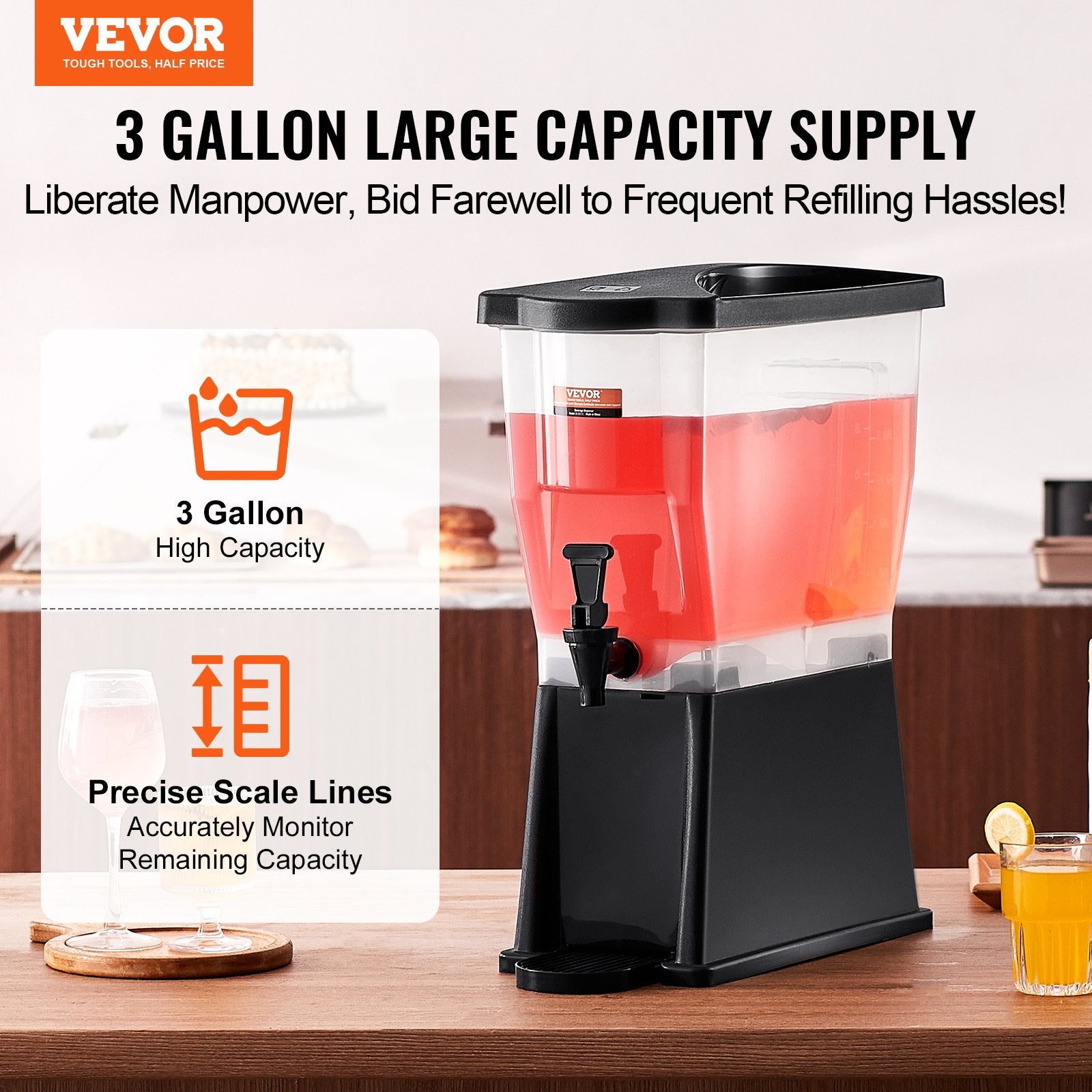 Beverage Dispenser, 3 Gallon Drink Dispenser for Parties, Plastic Juice Dispenser with Stand Spigot Lid, Iced V952-YLFPQSLFPQSLBDLFNV0