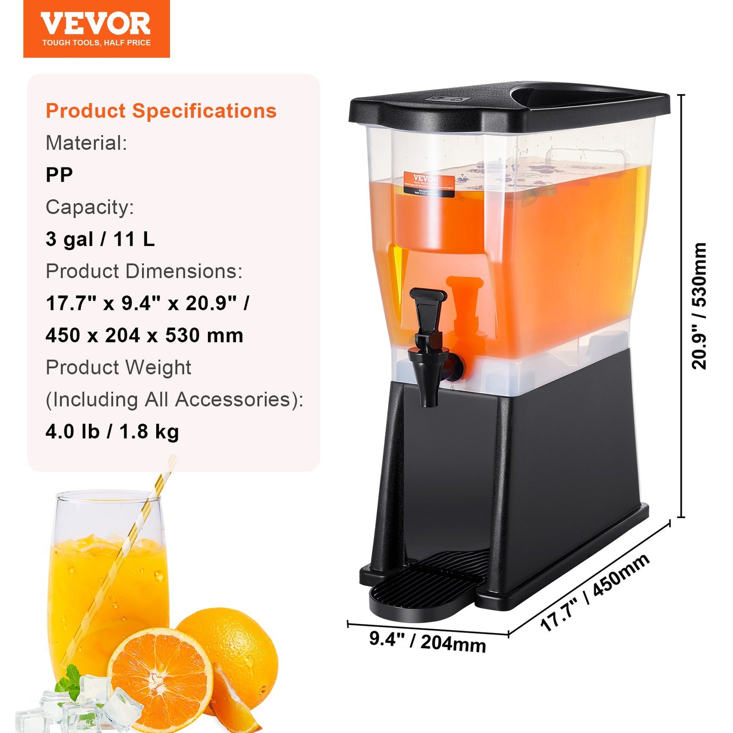 Beverage Dispenser, 3 Gallon Drink Dispenser for Parties, Plastic Juice Dispenser with Stand Spigot Lid, Iced V952-YLFPQSLFPQSLBDLFNV0