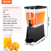 Beverage Dispenser, 3 Gallon Drink Dispenser for Parties, Plastic Juice Dispenser with Stand Spigot Lid, Iced V952-YLFPQSLFPQSLBDLFNV0