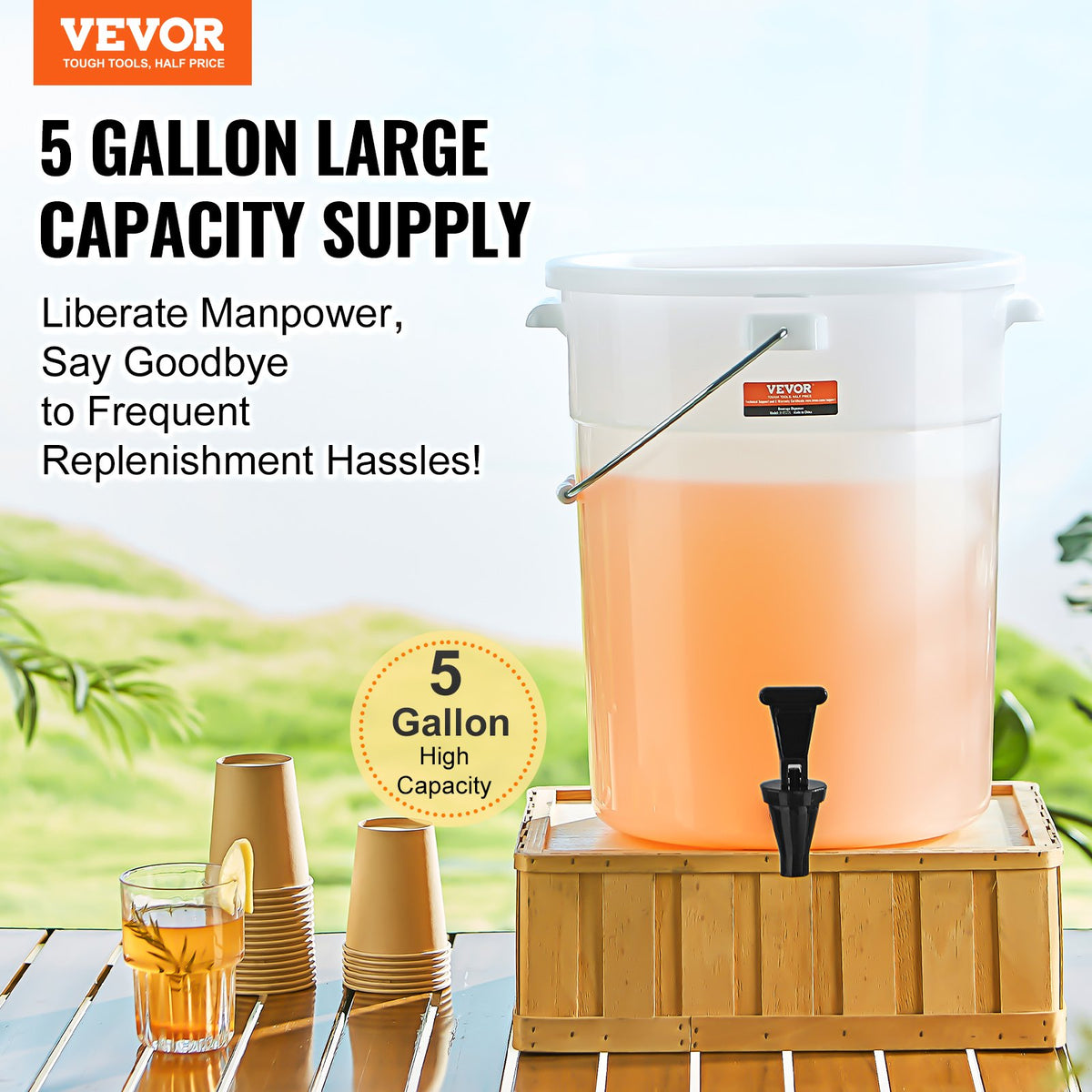 Beverage Dispenser, 5 Gallon Drink Dispensers for Parties, Plastic Juice Dispenser with Spigot and Lid, Iced V952-YLFPQSLFPQWDWXXWHV0