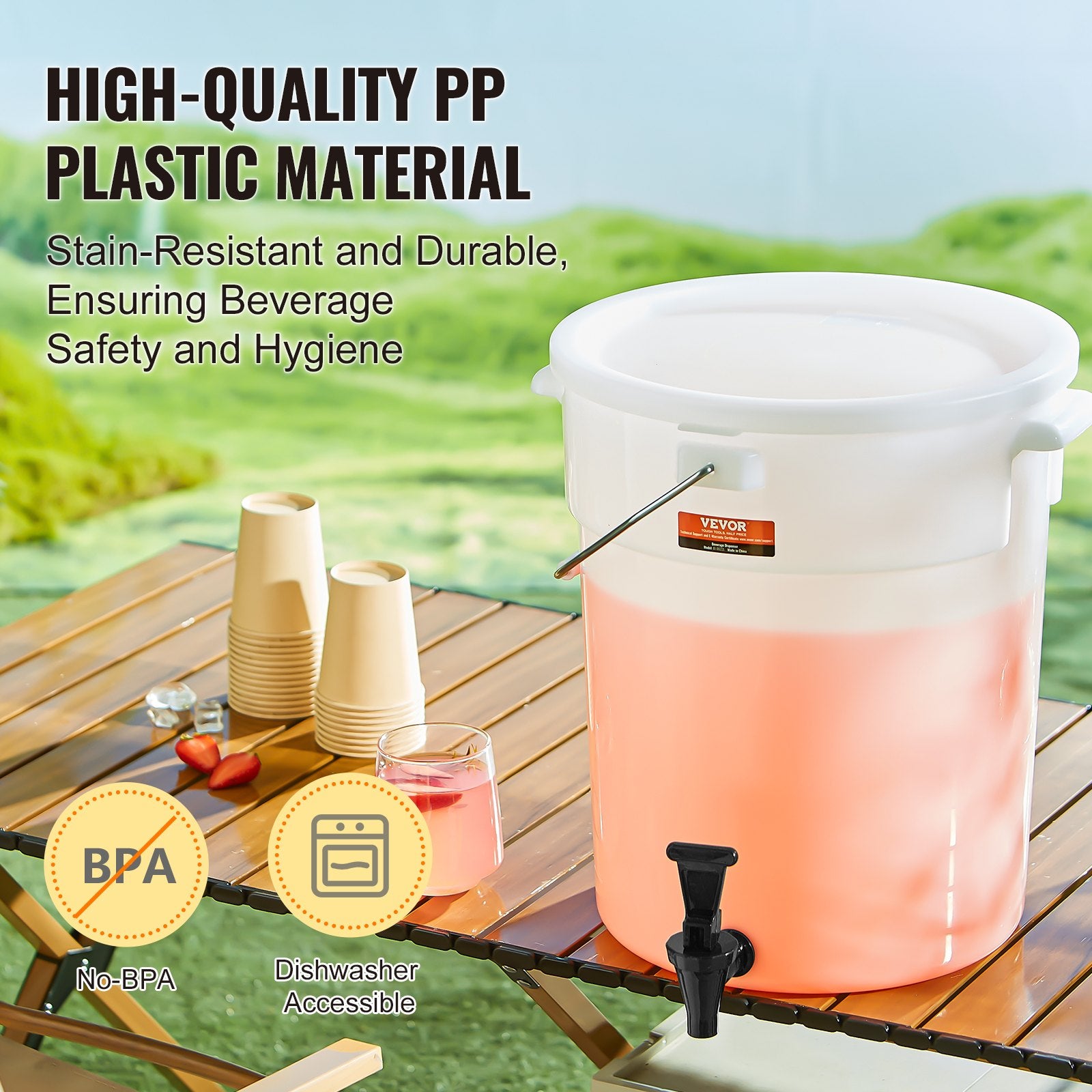 Beverage Dispenser, 5 Gallon Drink Dispensers for Parties, Plastic Juice Dispenser with Spigot and Lid, Iced V952-YLFPQSLFPQWDWXXWHV0