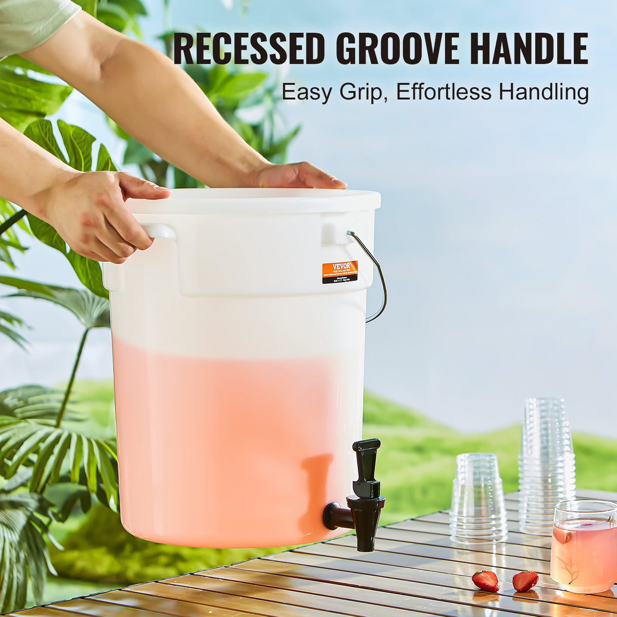 Beverage Dispenser, 5 Gallon Drink Dispensers for Parties, Plastic Juice Dispenser with Spigot and Lid, Iced V952-YLFPQSLFPQWDWXXWHV0