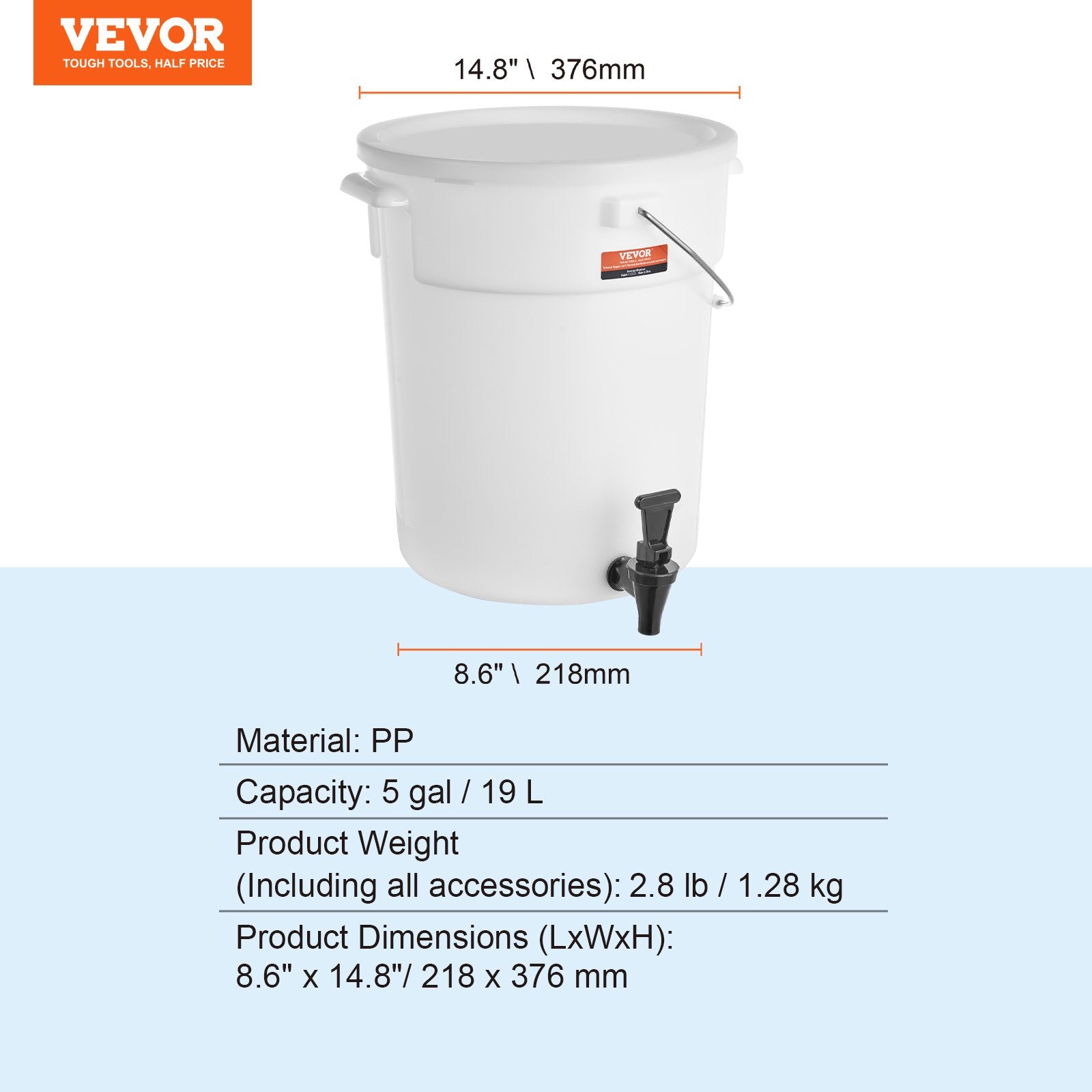 Beverage Dispenser, 5 Gallon Drink Dispensers for Parties, Plastic Juice Dispenser with Spigot and Lid, Iced V952-YLFPQSLFPQWDWXXWHV0