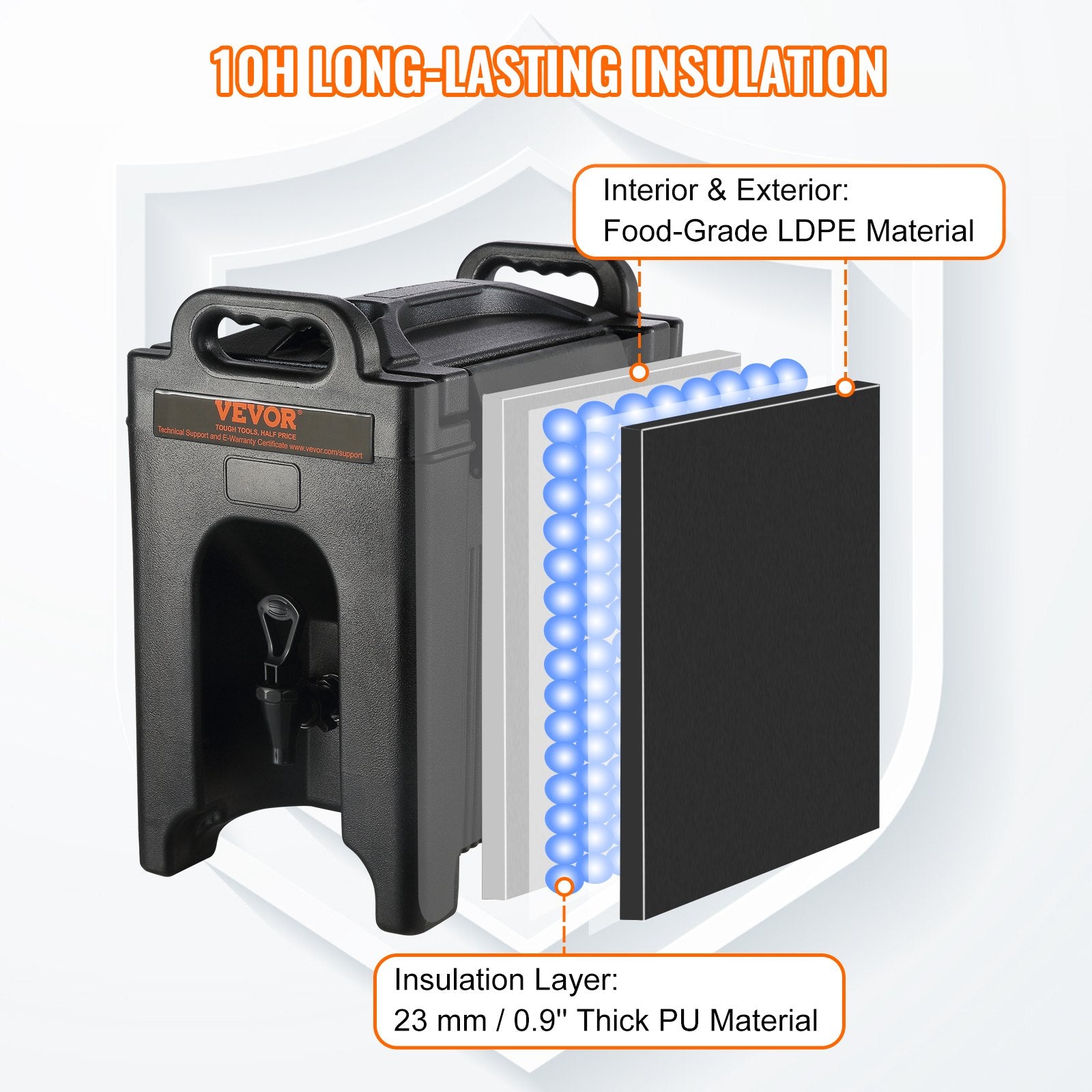 Insulated Beverage Dispenser, 9.5 L, Food-grade LDPE Hot and Cold Beverage Server, Thermal Drink Dispenser V952-YLHLQQFX25GAUQGS8V0